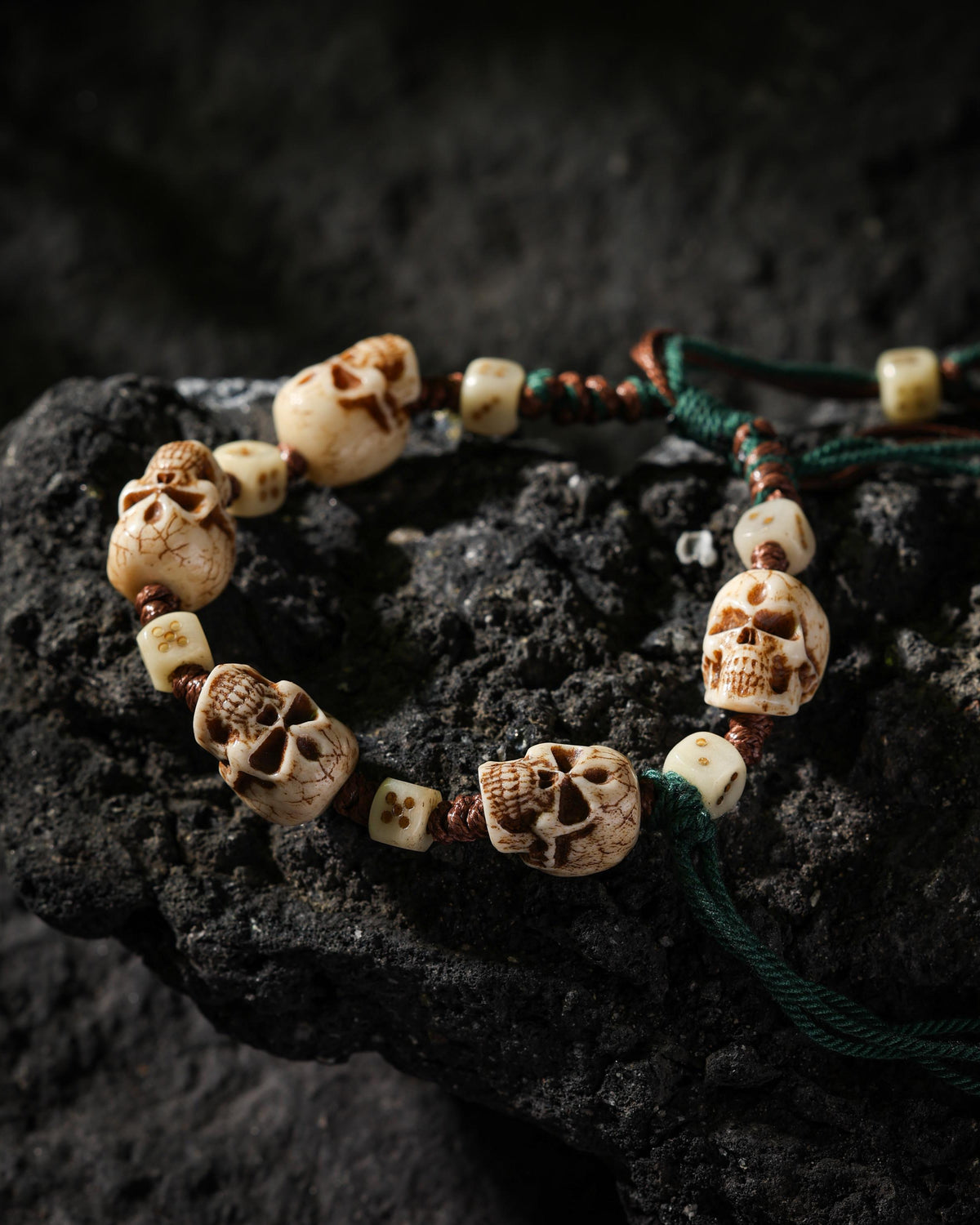 Yak Bone Carved Skull Bracelet-4