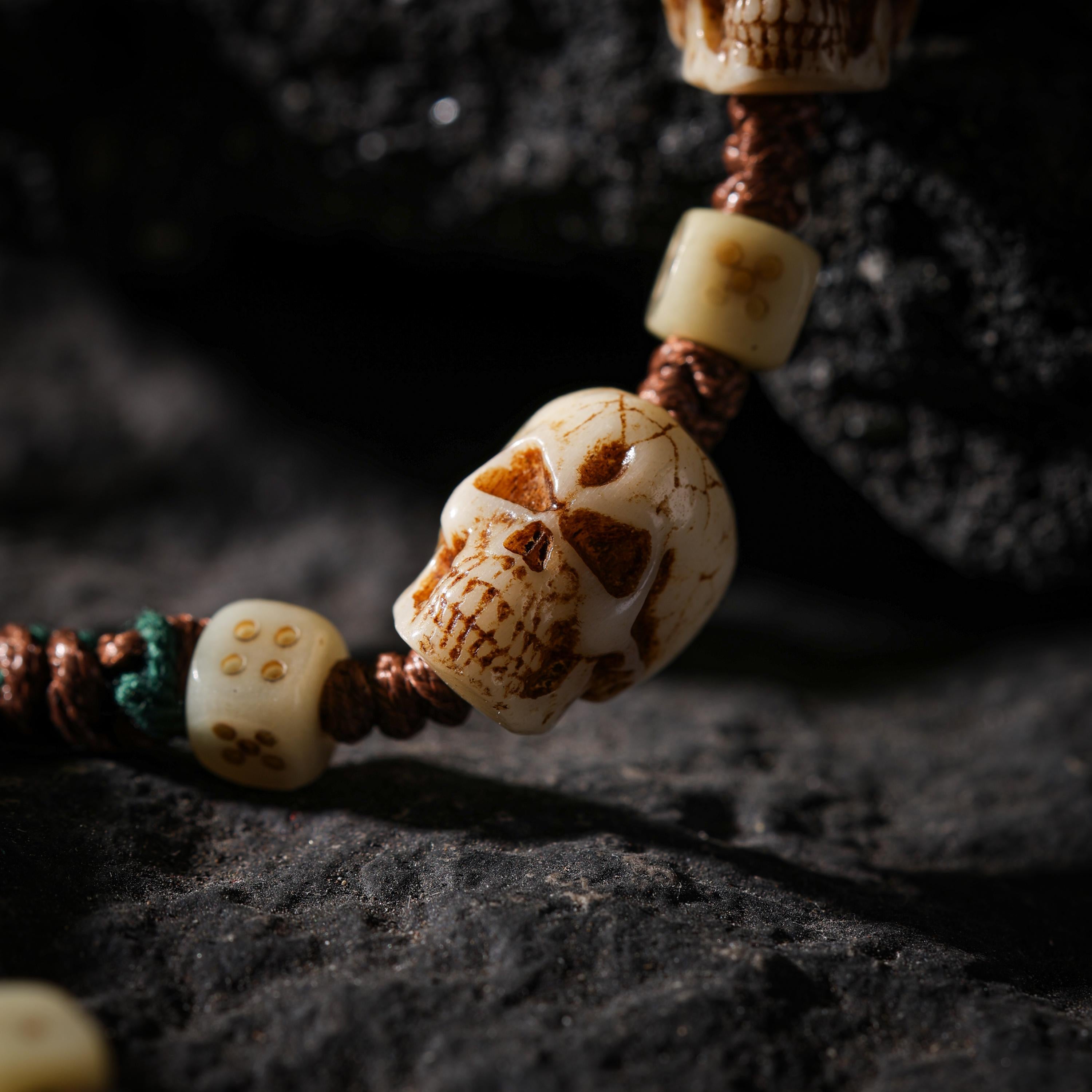 AURA DEER Yak Bone Carved Skull Bracelet Amulet