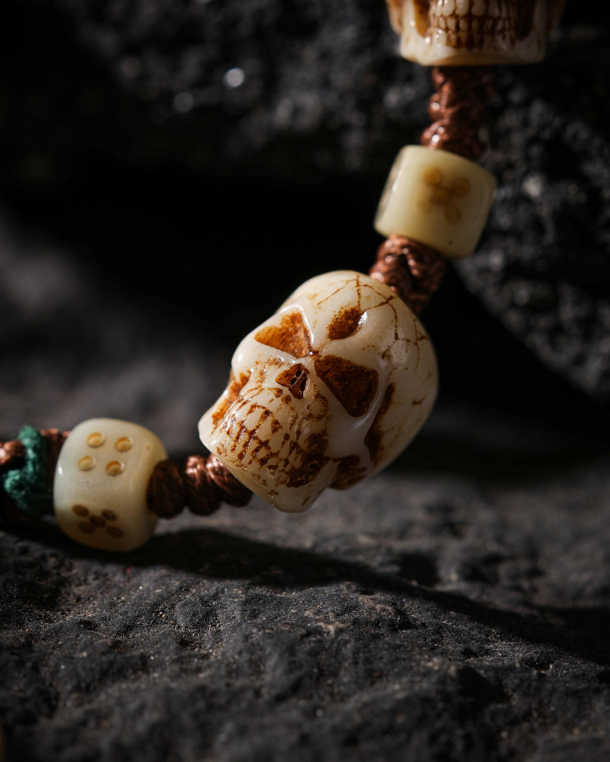 Yak Bone Carved Skull Bracelet-7