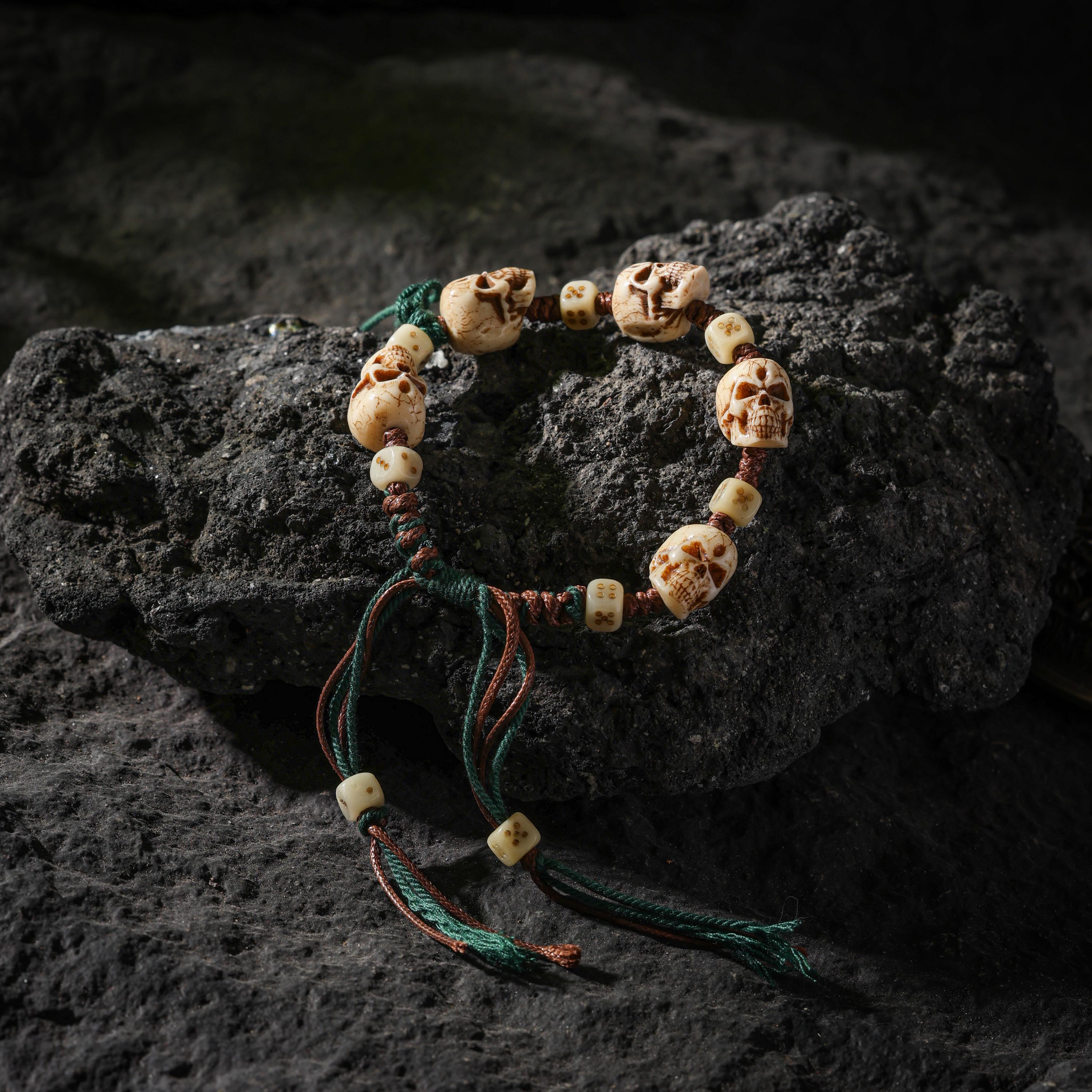 AURA DEER Yak Bone Carved Skull Bracelet Amulet