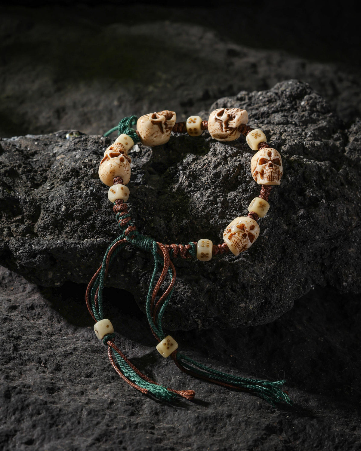 Yak Bone Carved Skull Bracelet-5