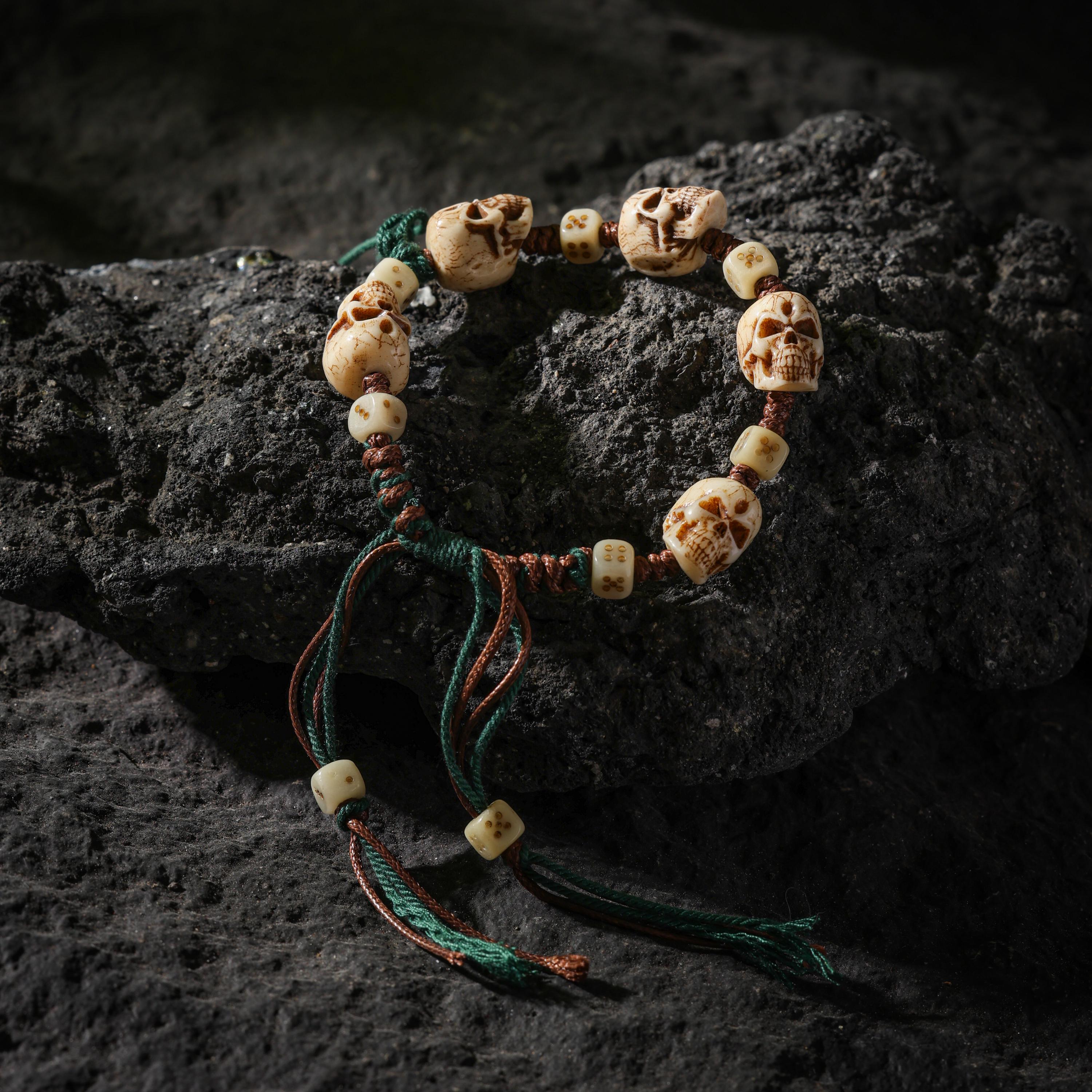 AURA DEER Yak Bone Carved Skull Bracelet Amulet