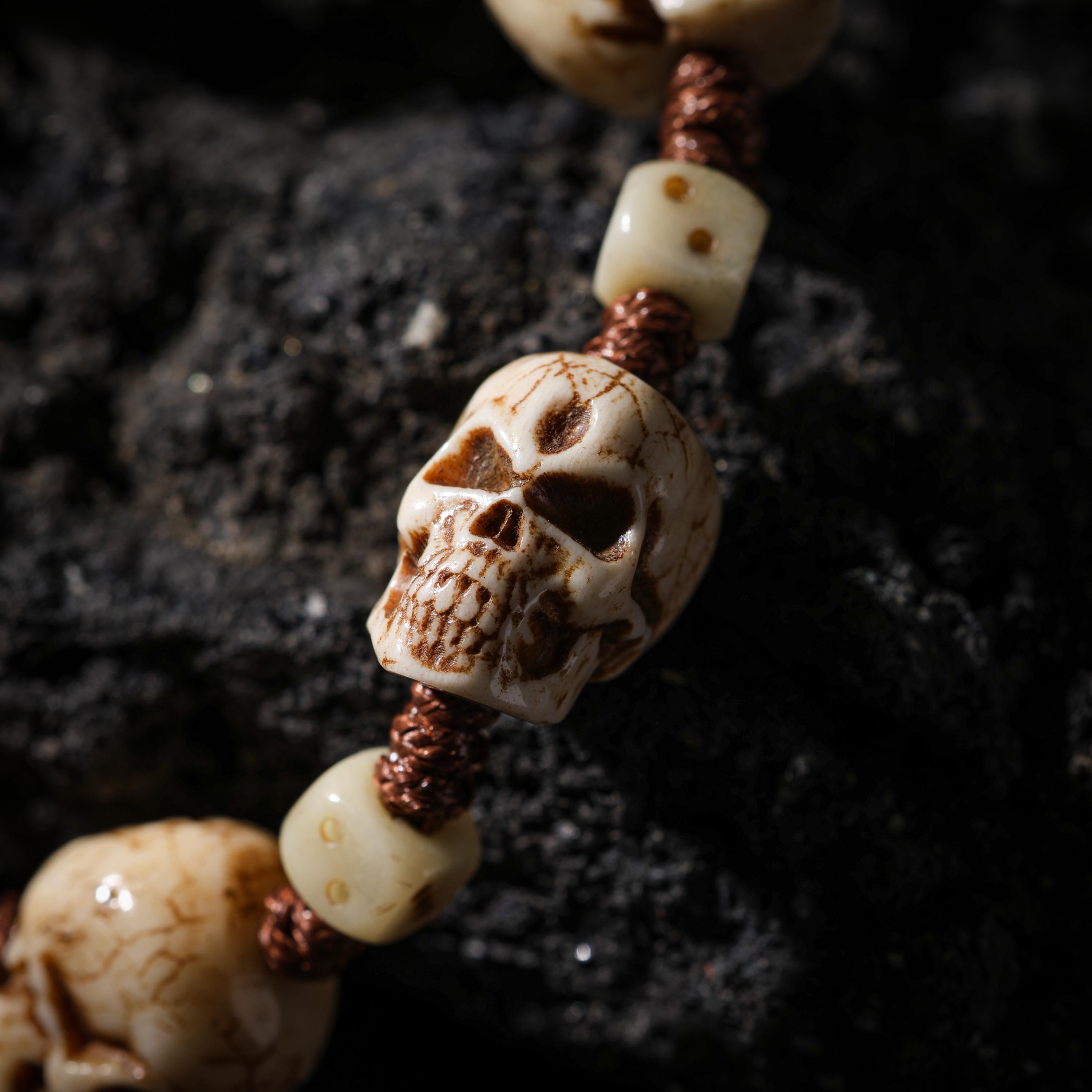 AURA DEER Yak Bone Carved Skull Bracelet Amulet