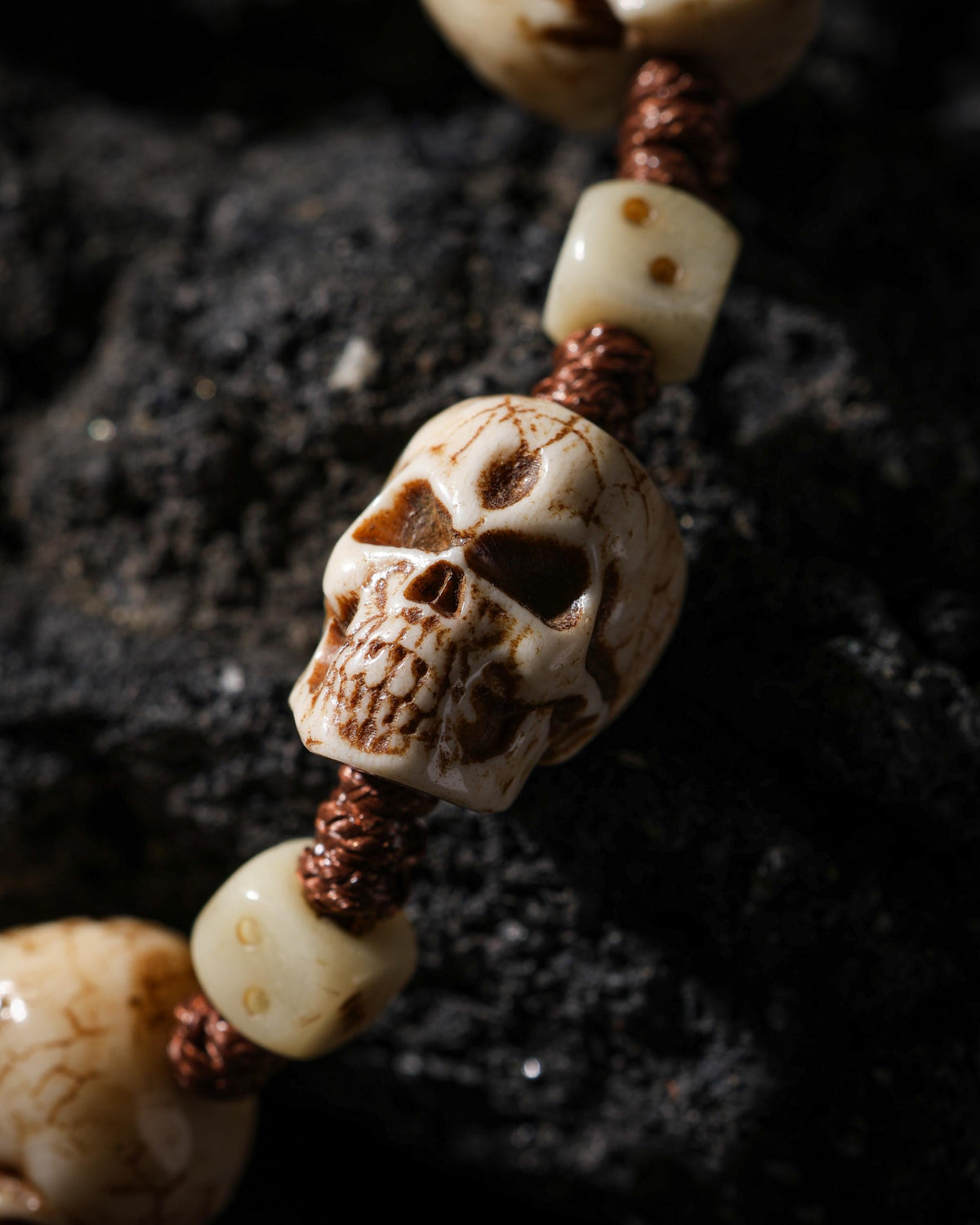 Yak Bone Carved Skull Bracelet-8