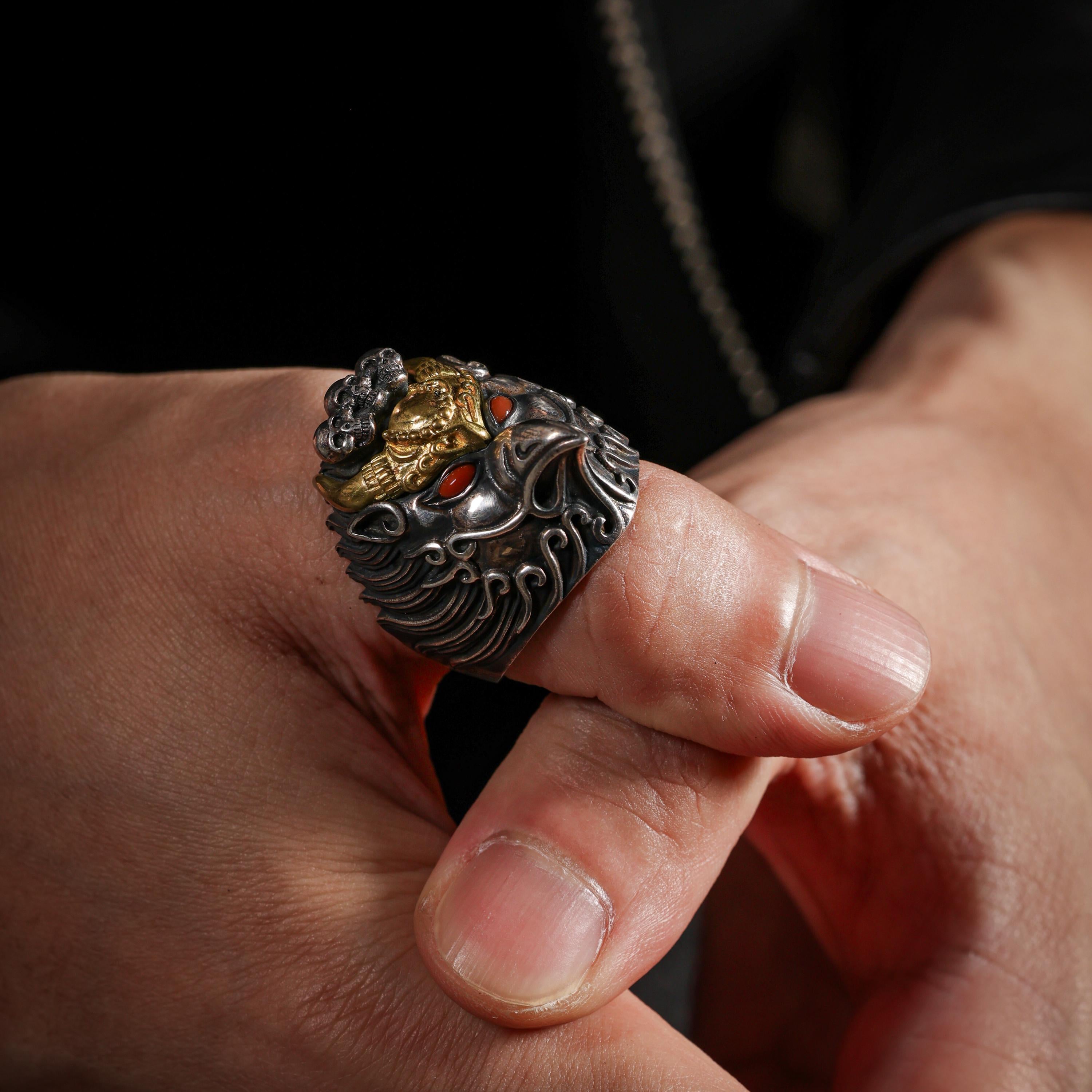 AURA DEER Garuda Turquoise Sterling Silver Adjustable Ring