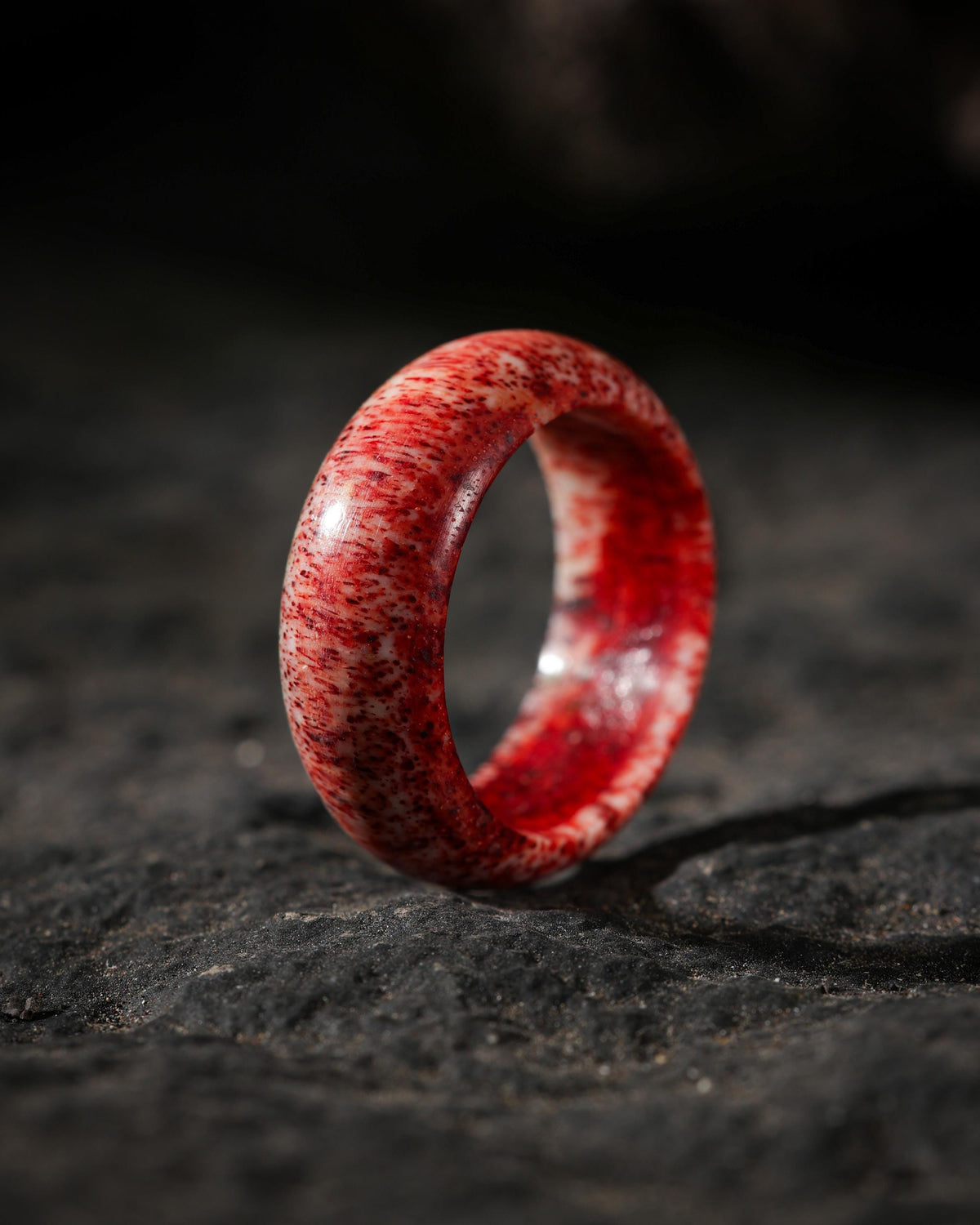 Crimson-Marbled Yak Bone Ring