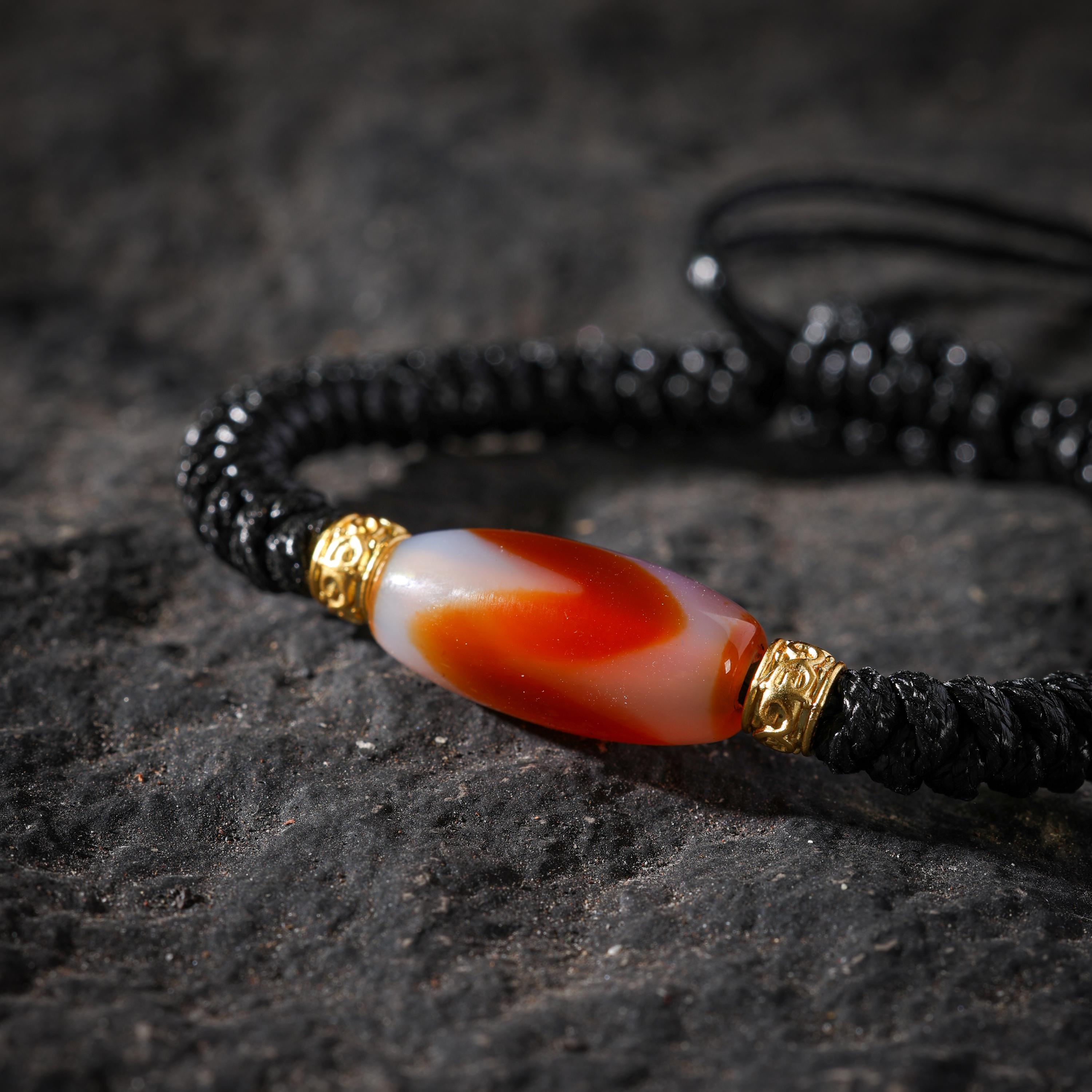 AURA DEER Tiger Tooth Dzi Agate Adjustable Cord Bracelet