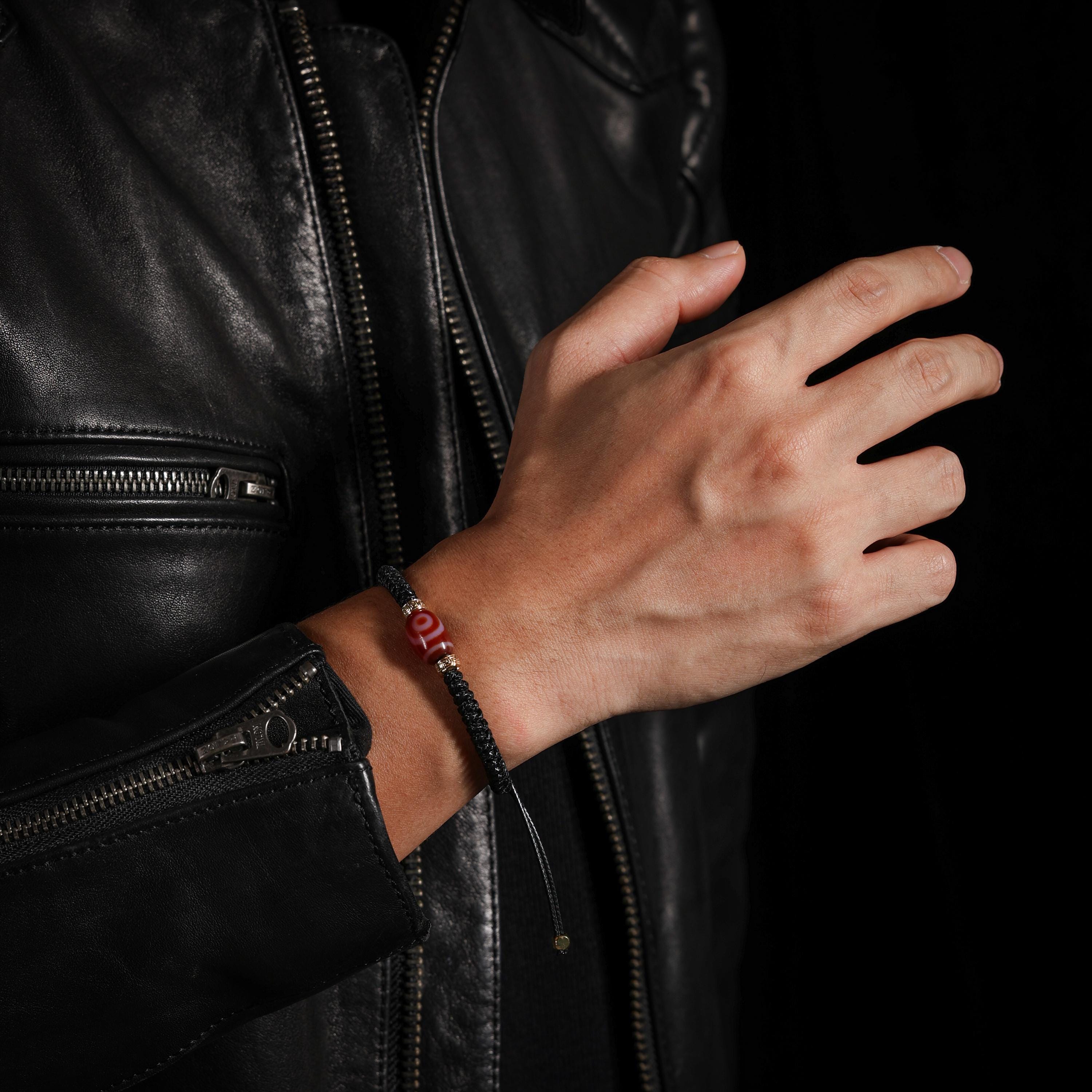 AURA DEER Two-Eye Dzi Agate Adjustable Cord Bracelet