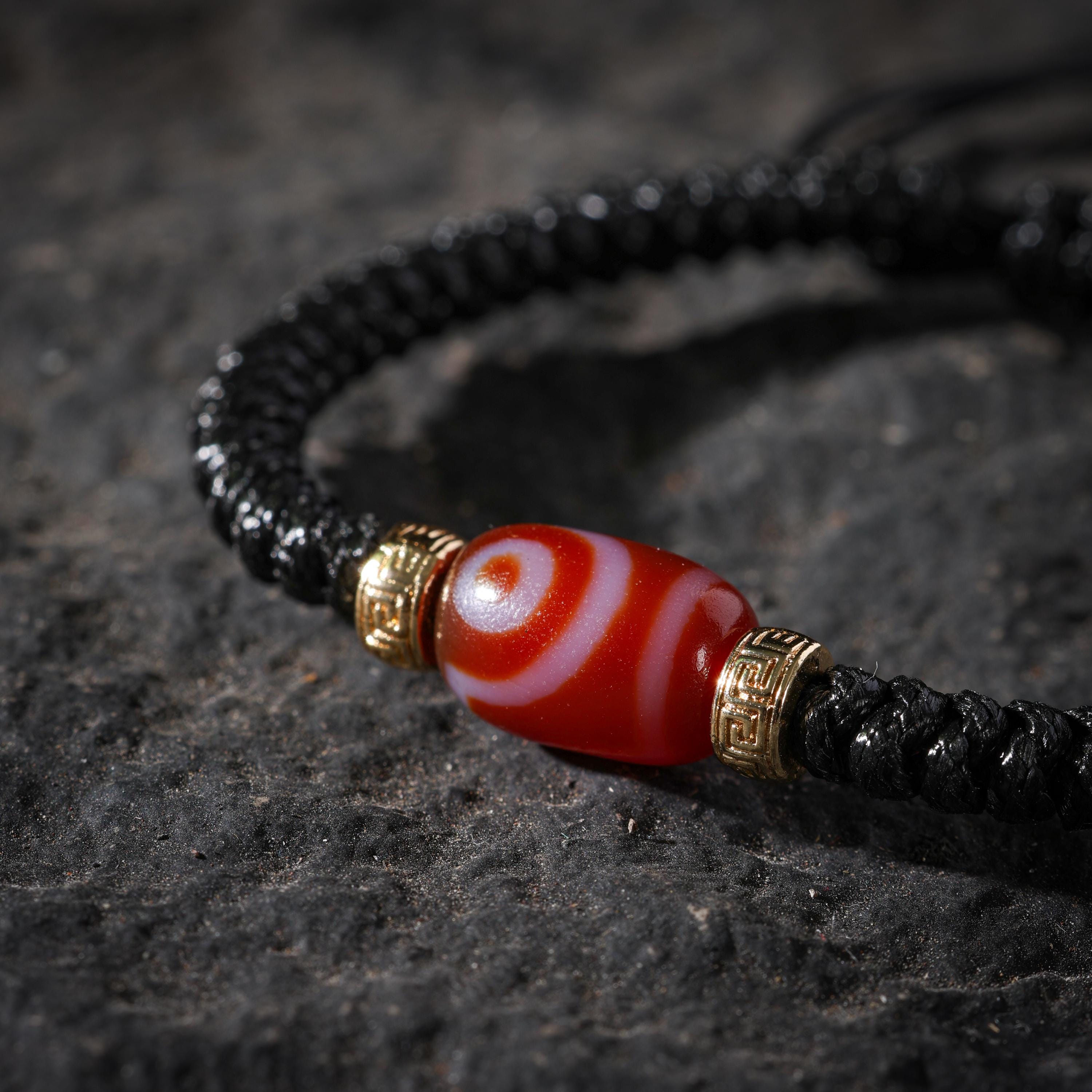 AURA DEER Two-Eye Dzi Agate Adjustable Cord Bracelet
