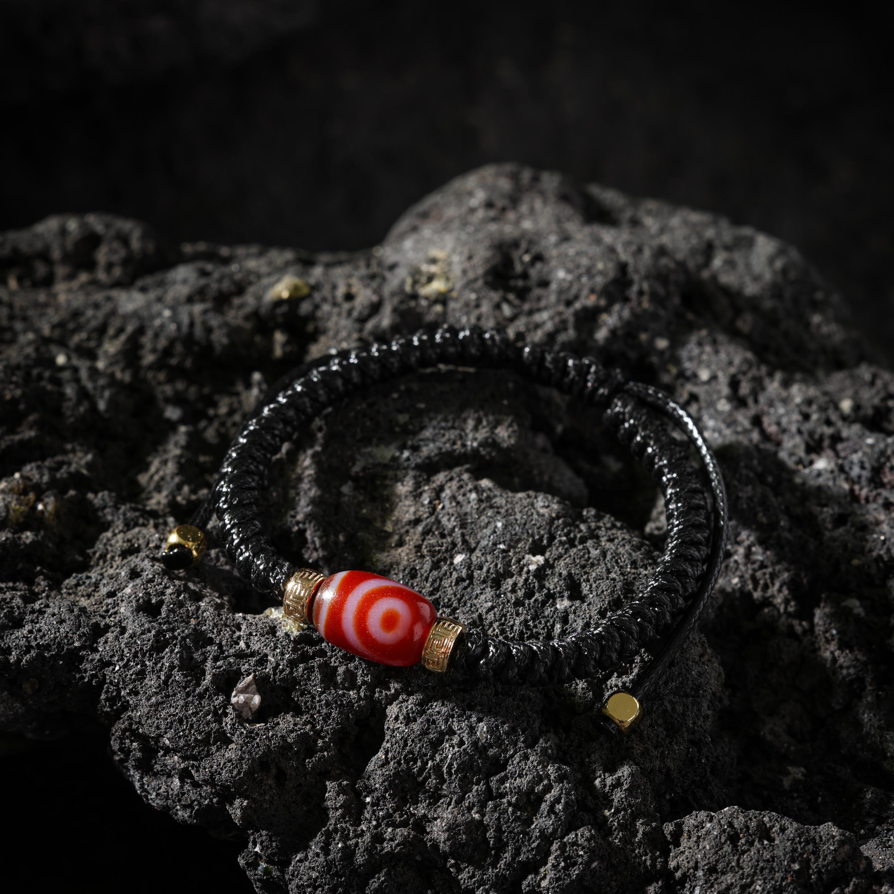 AURA DEER Two-Eye Dzi Agate Adjustable Cord Bracelet
