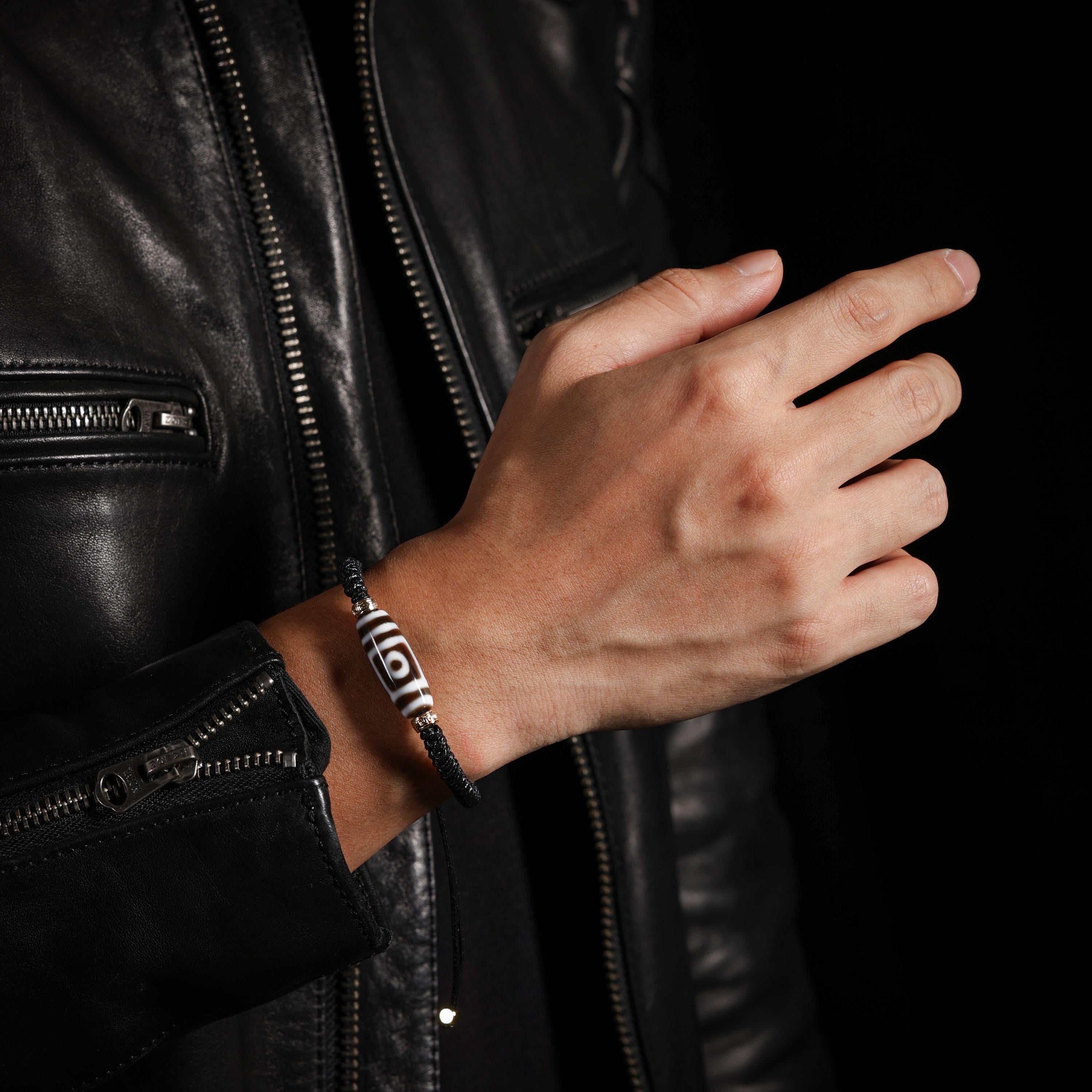 AURA DEER Two-Eye Dzi Agate Adjustable Cord Bracelet