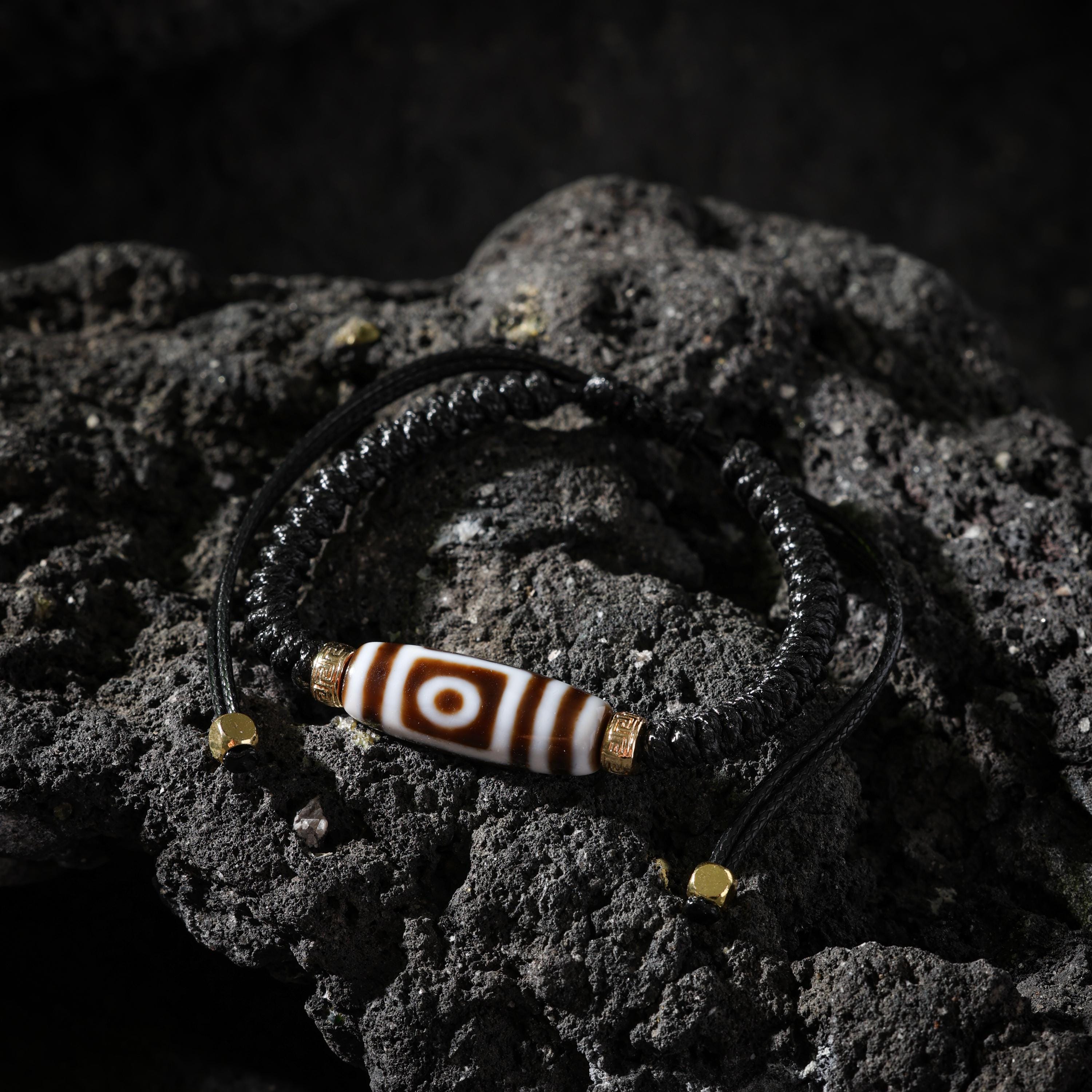 AURA DEER Two-Eye Dzi Agate Adjustable Cord Bracelet