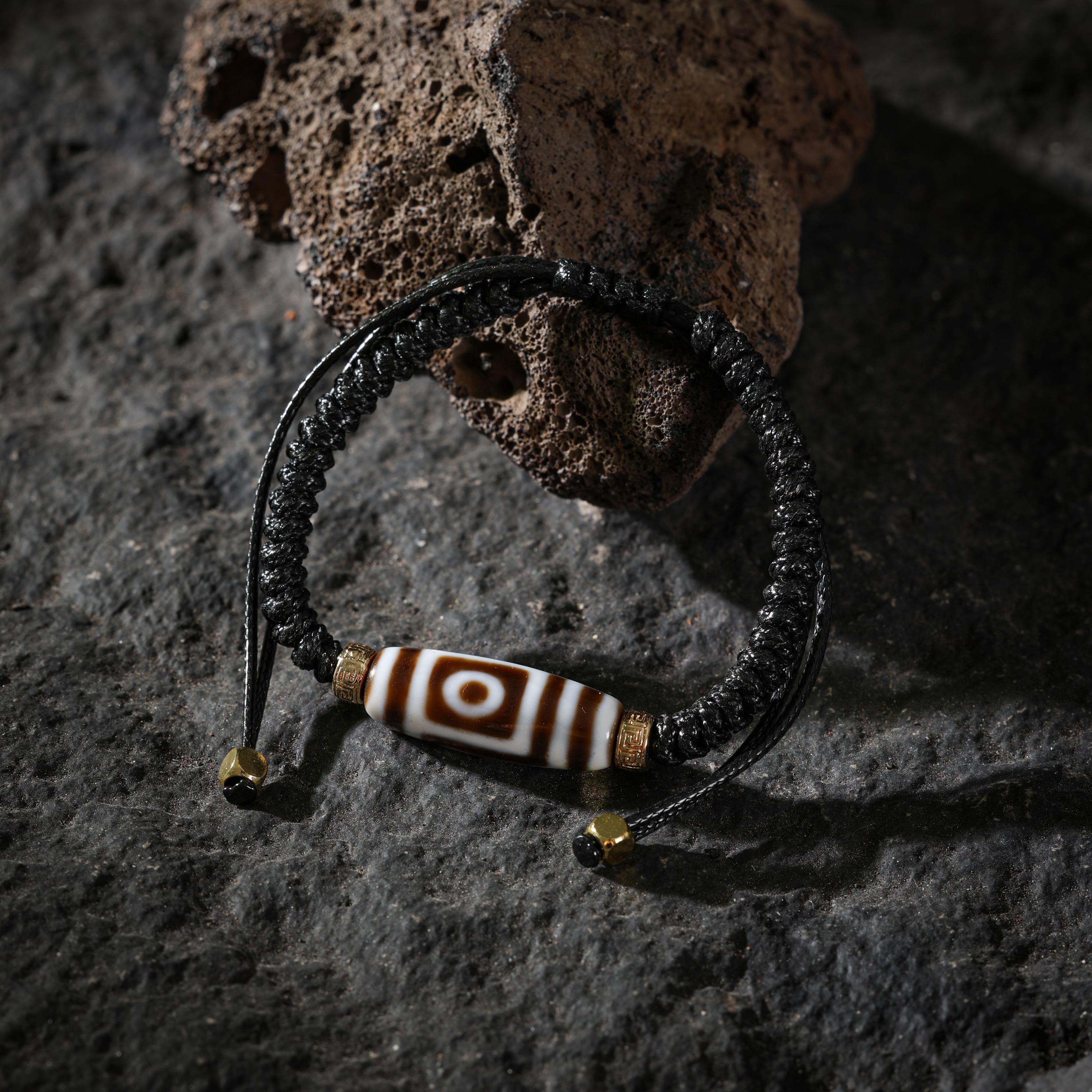 AURA DEER Two-Eye Dzi Agate Adjustable Cord Bracelet