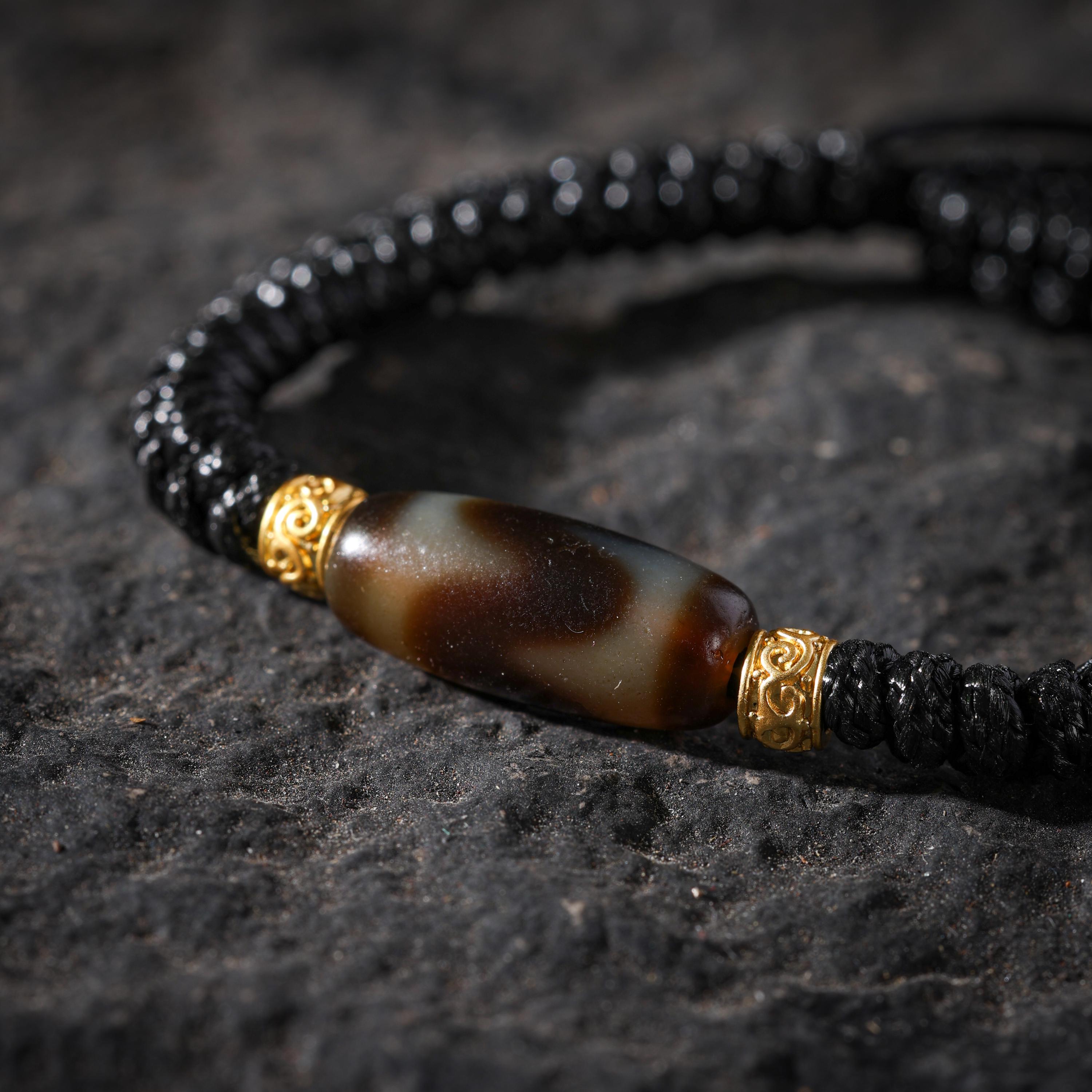 AURA DEER Tiger Tooth Dzi Agate Adjustable Cord Bracelet