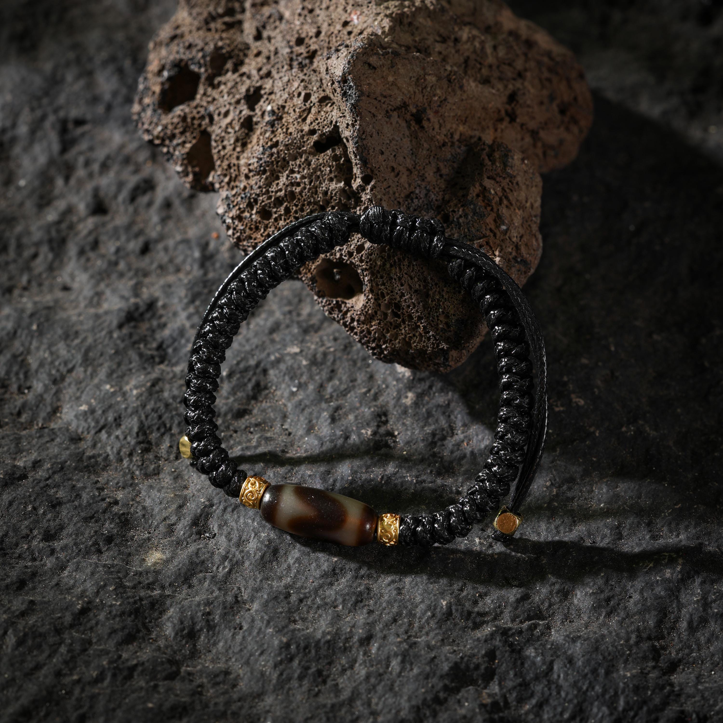 AURA DEER Tiger Tooth Dzi Agate Adjustable Cord Bracelet
