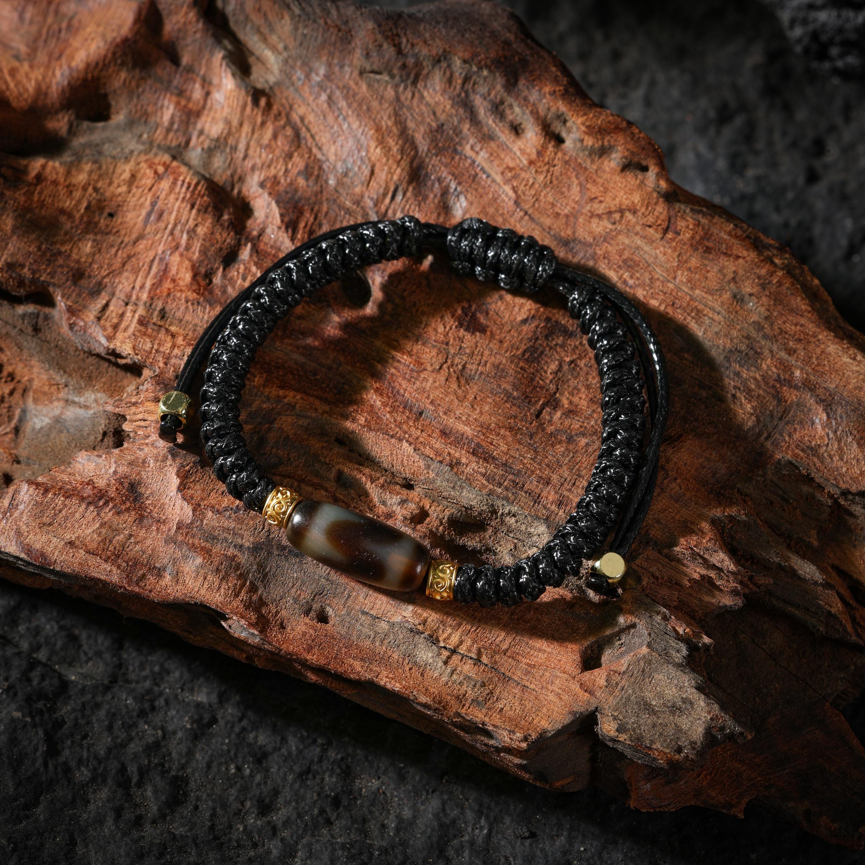 AURA DEER Tiger Tooth Dzi Agate Adjustable Cord Bracelet
