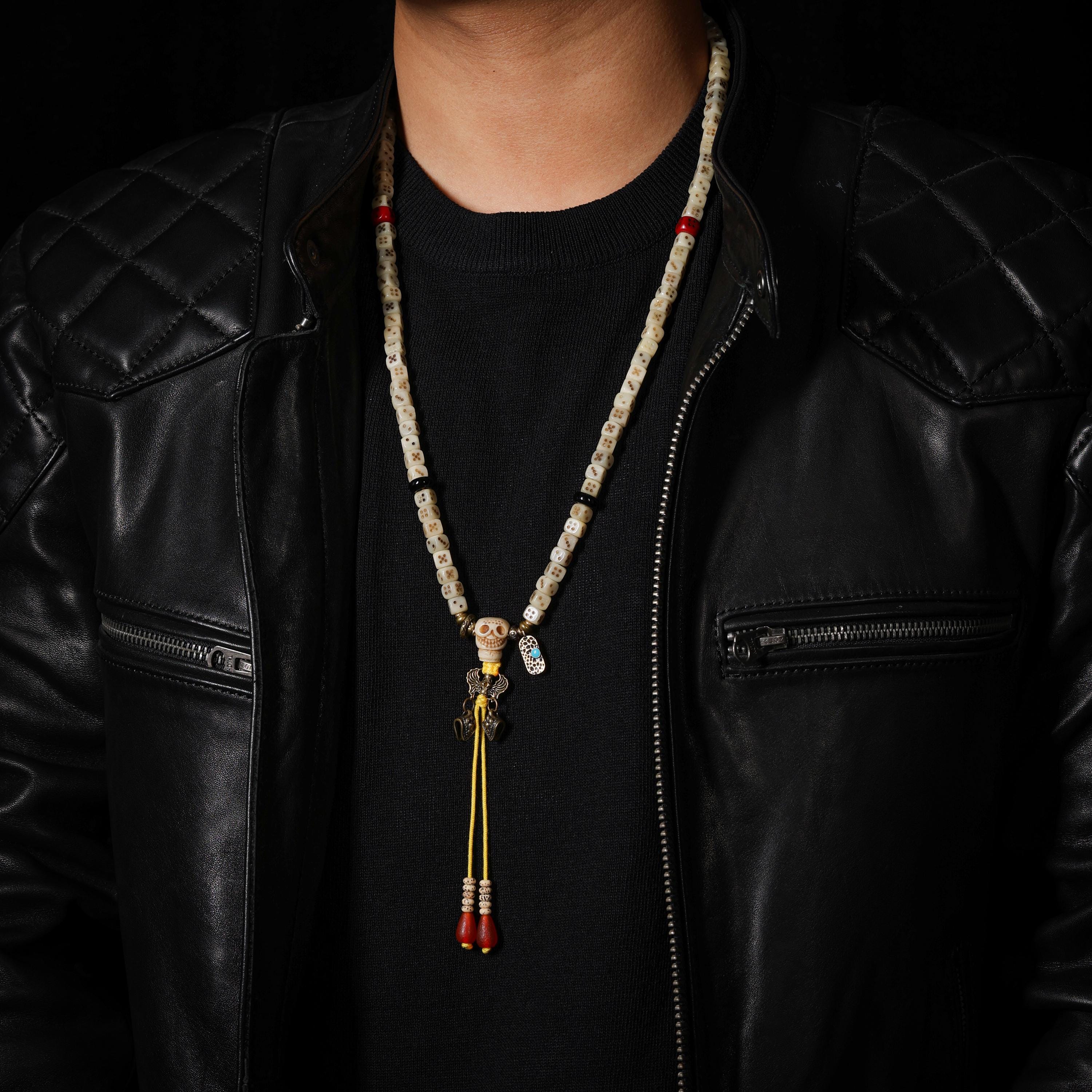AURA DEER 108-Bead Yak Bone Dice Mala with Agate Accents