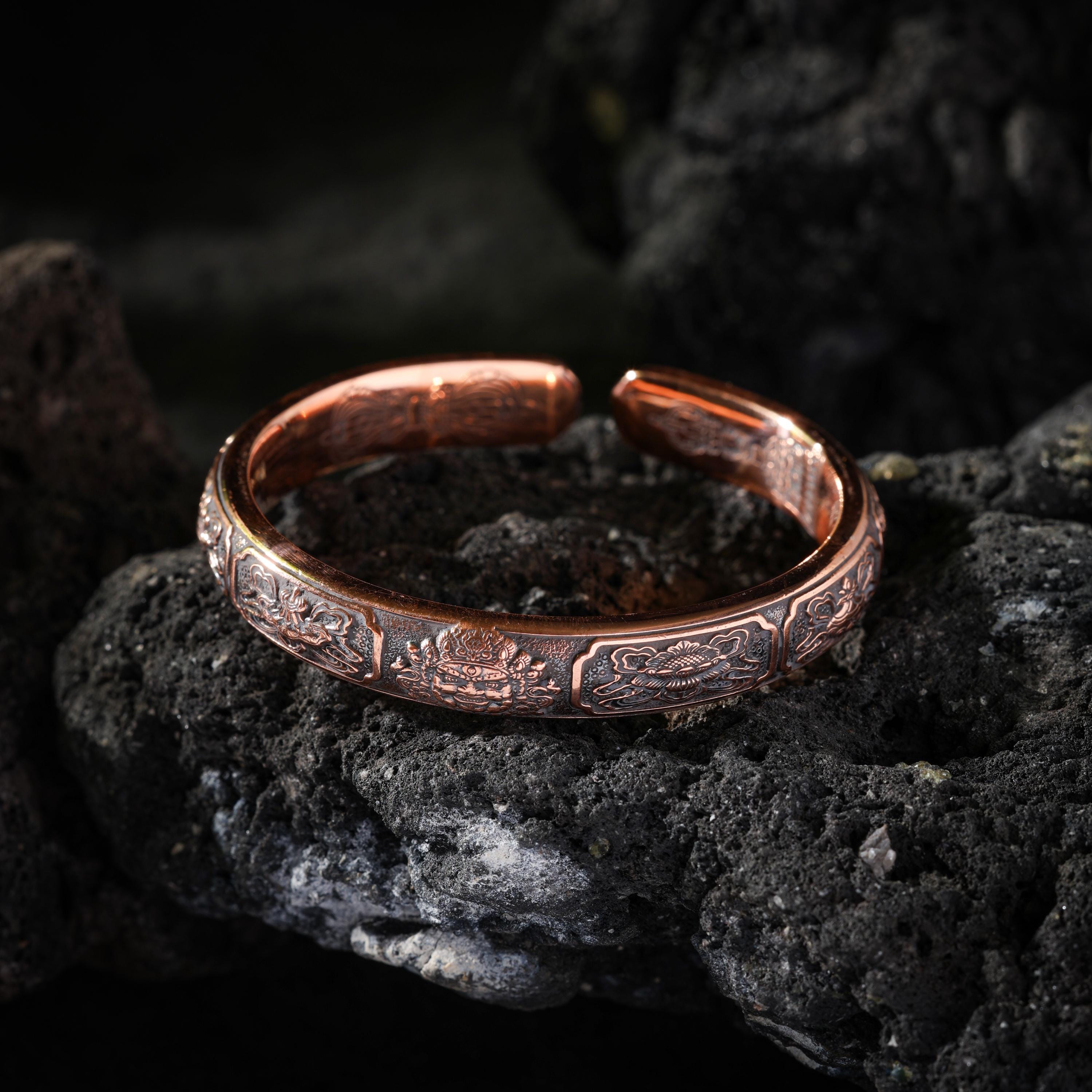 AURA DEER Yellow Jambhala Eight Auspicious Symbols Copper Cuff Bracelet