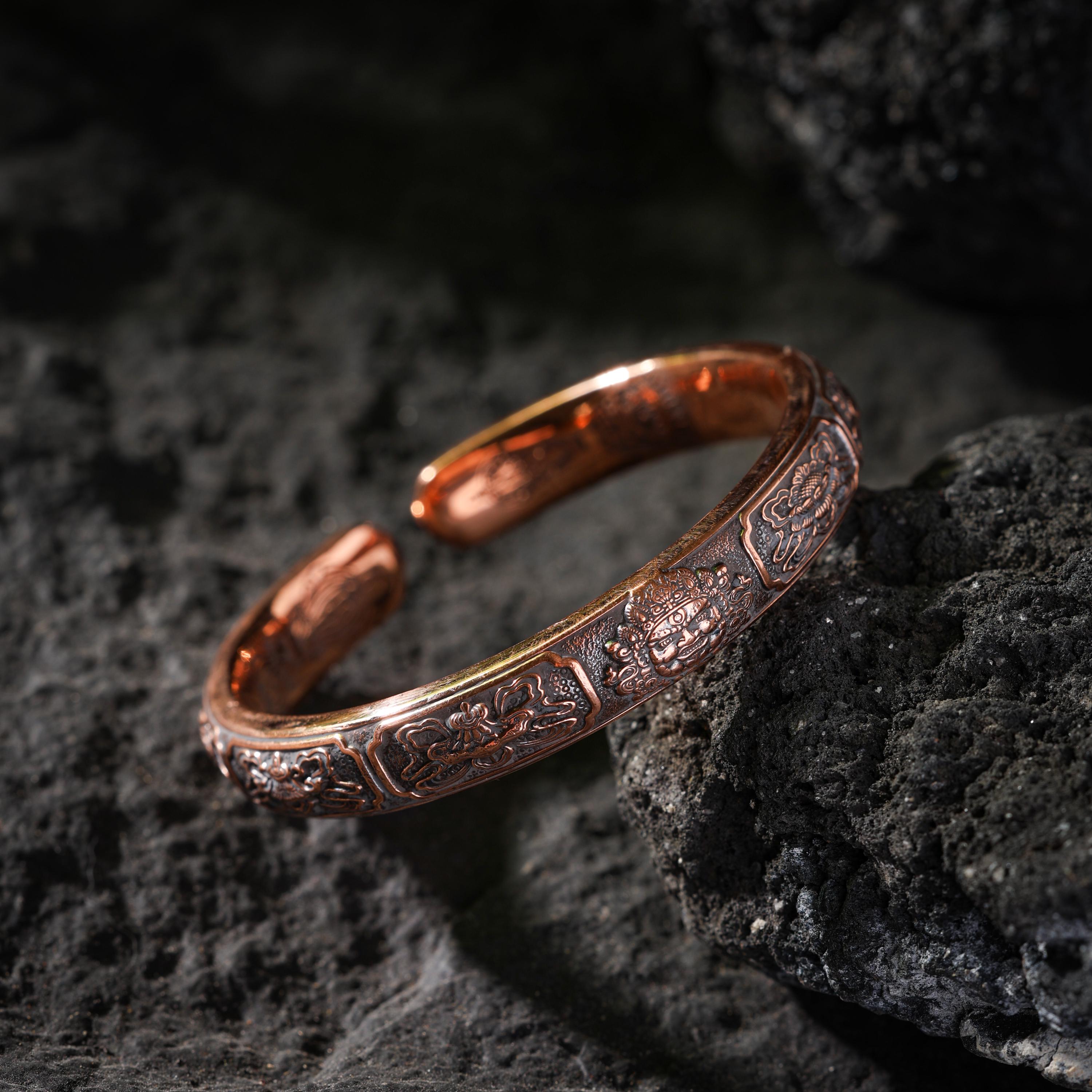 AURA DEER Yellow Jambhala Eight Auspicious Symbols Copper Cuff Bracelet