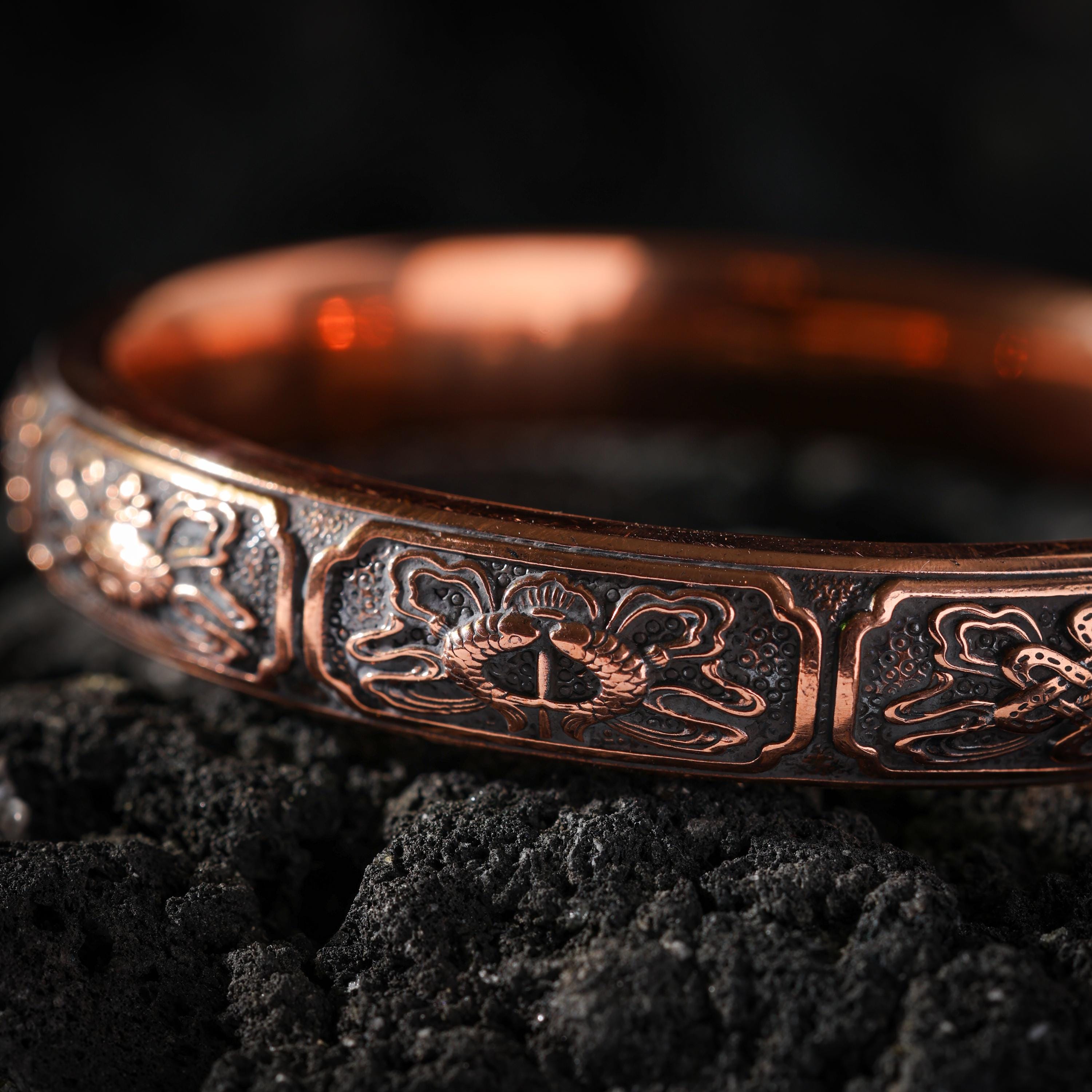 AURA DEER Yellow Jambhala Eight Auspicious Symbols Copper Cuff Bracelet