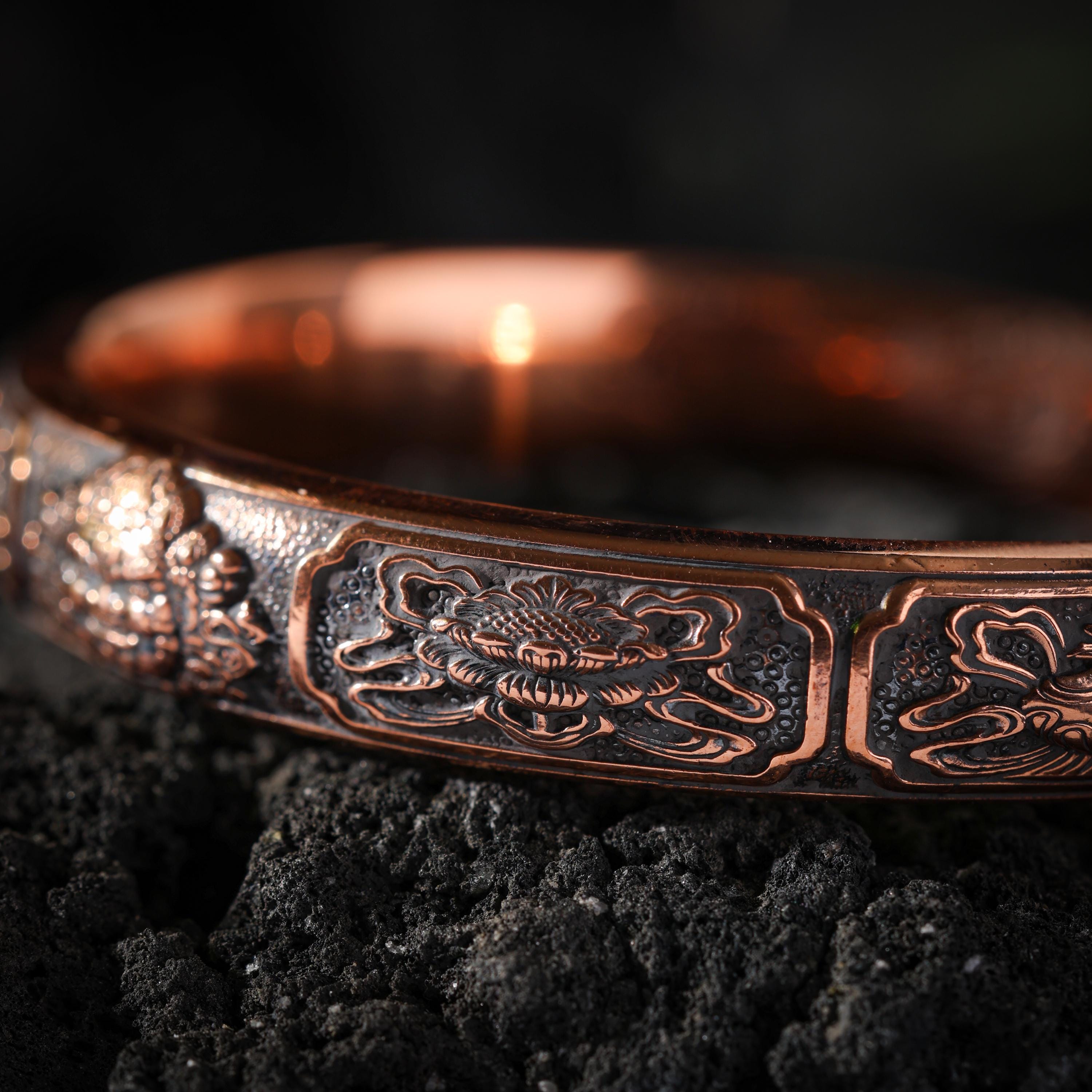 AURA DEER Yellow Jambhala Eight Auspicious Symbols Copper Cuff Bracelet