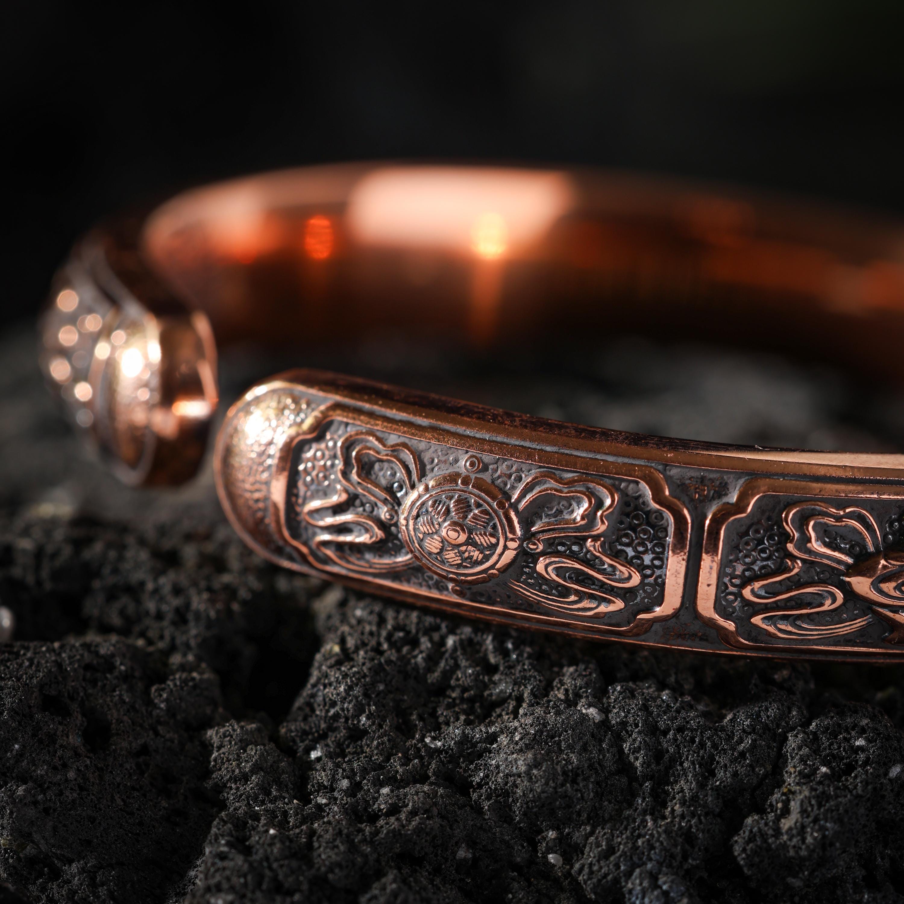 AURA DEER Yellow Jambhala Eight Auspicious Symbols Copper Cuff Bracelet