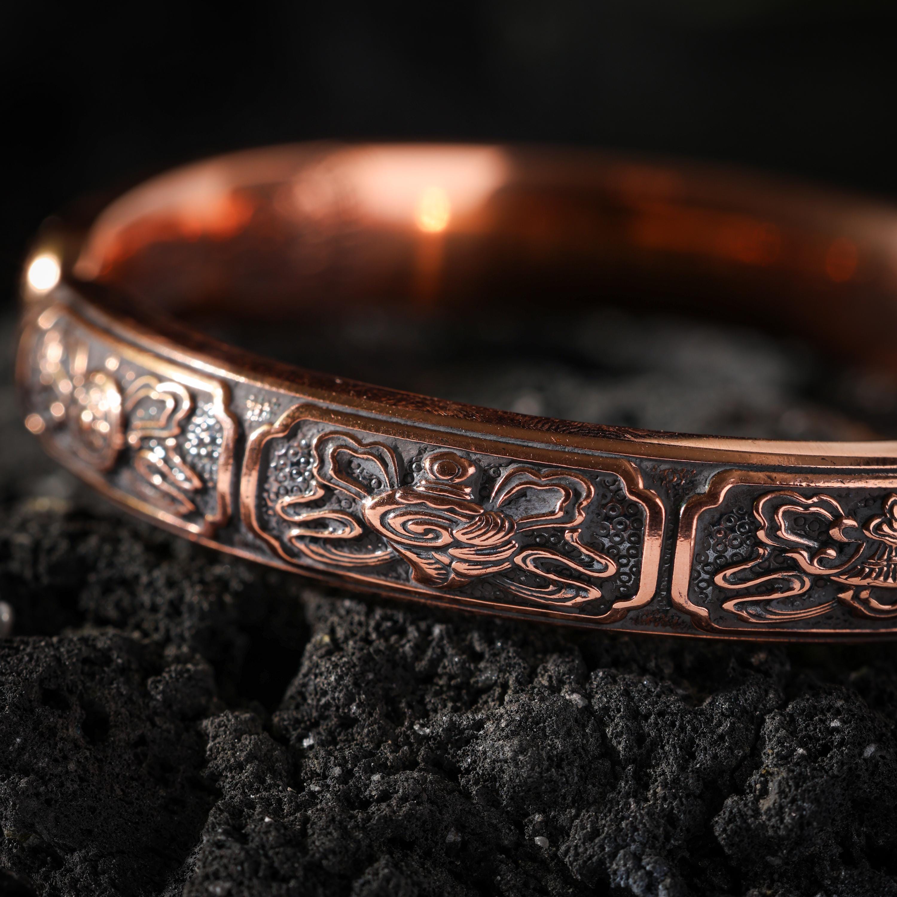 AURA DEER Yellow Jambhala Eight Auspicious Symbols Copper Cuff Bracelet