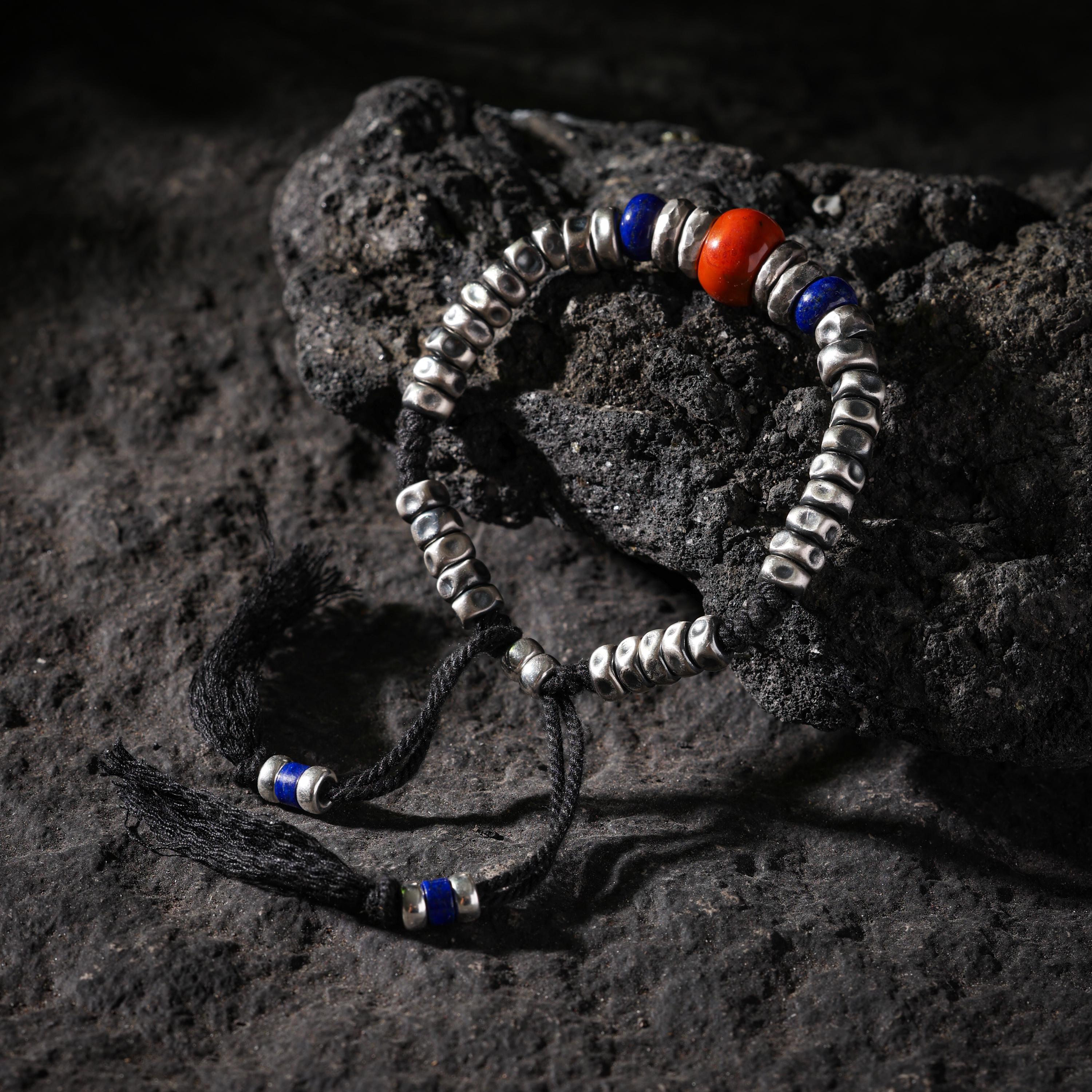AURA DEER Hand-Hammered Sterling Silver & Stone Bracelet