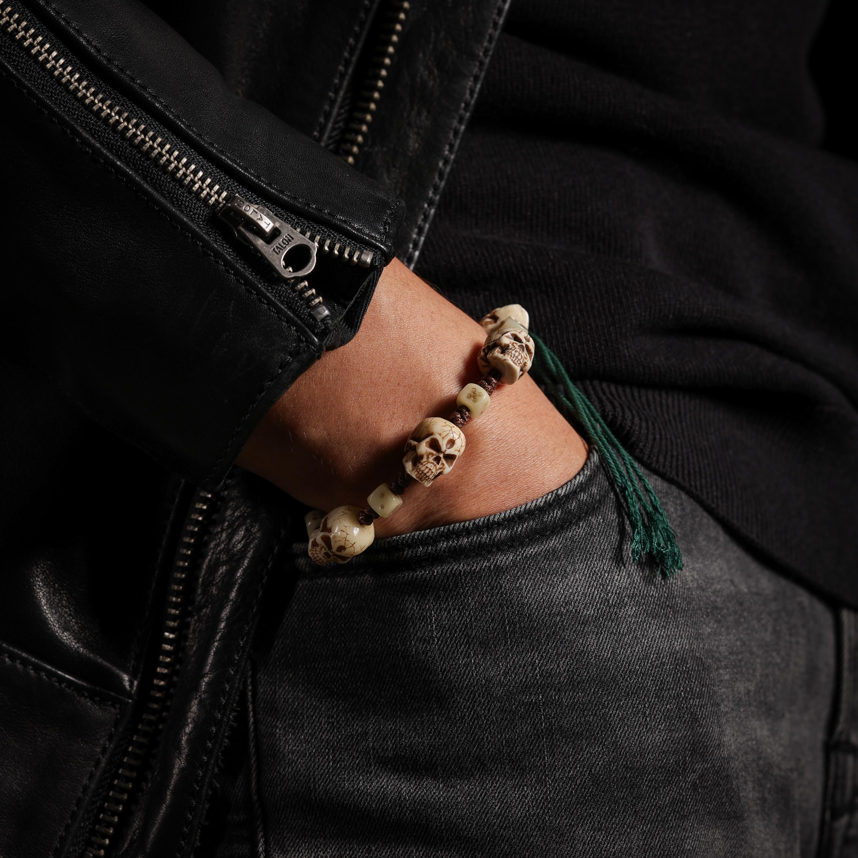 AURA DEER Yak Bone Carved Skull Bracelet Amulet