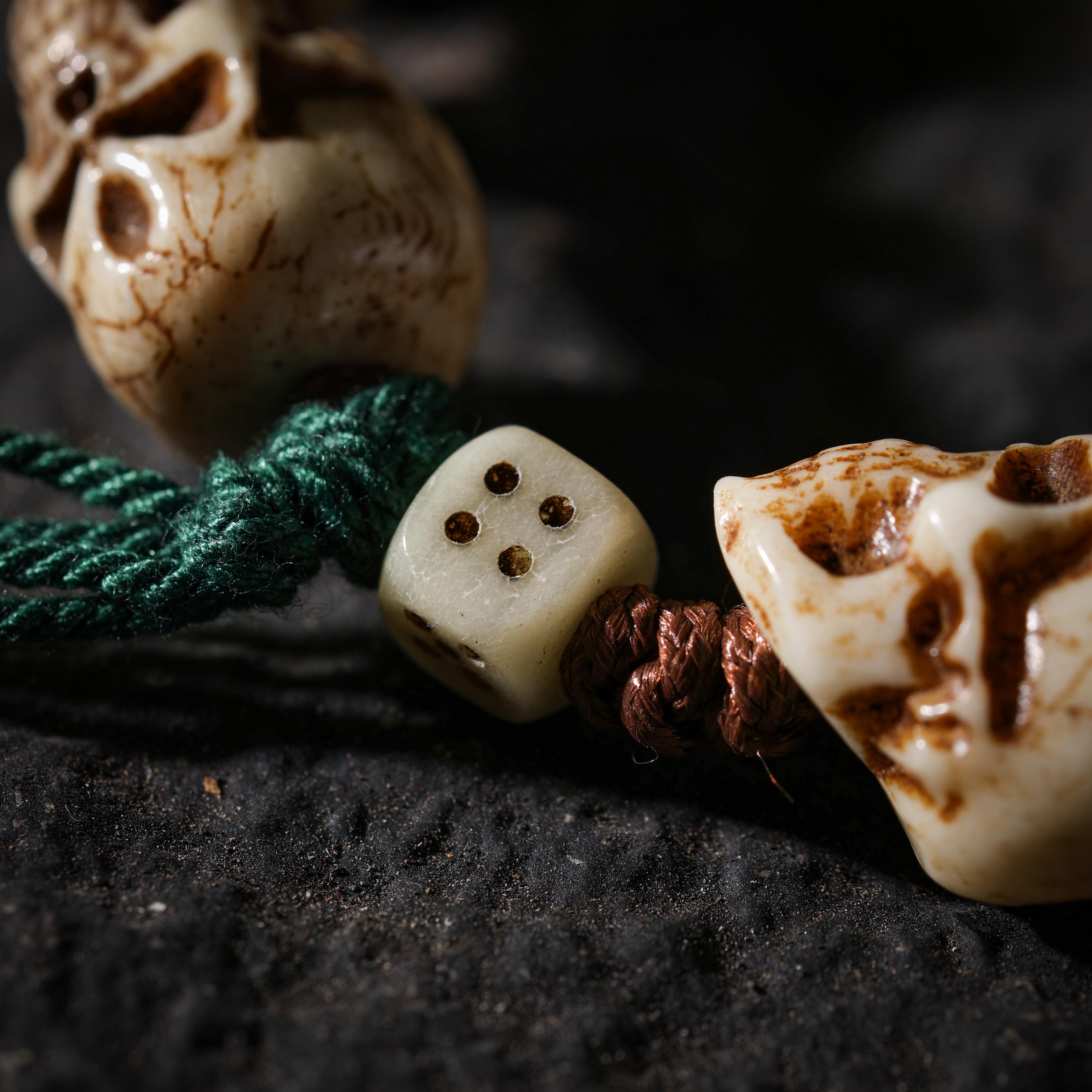 AURA DEER Yak Bone Carved Skull Bracelet Amulet