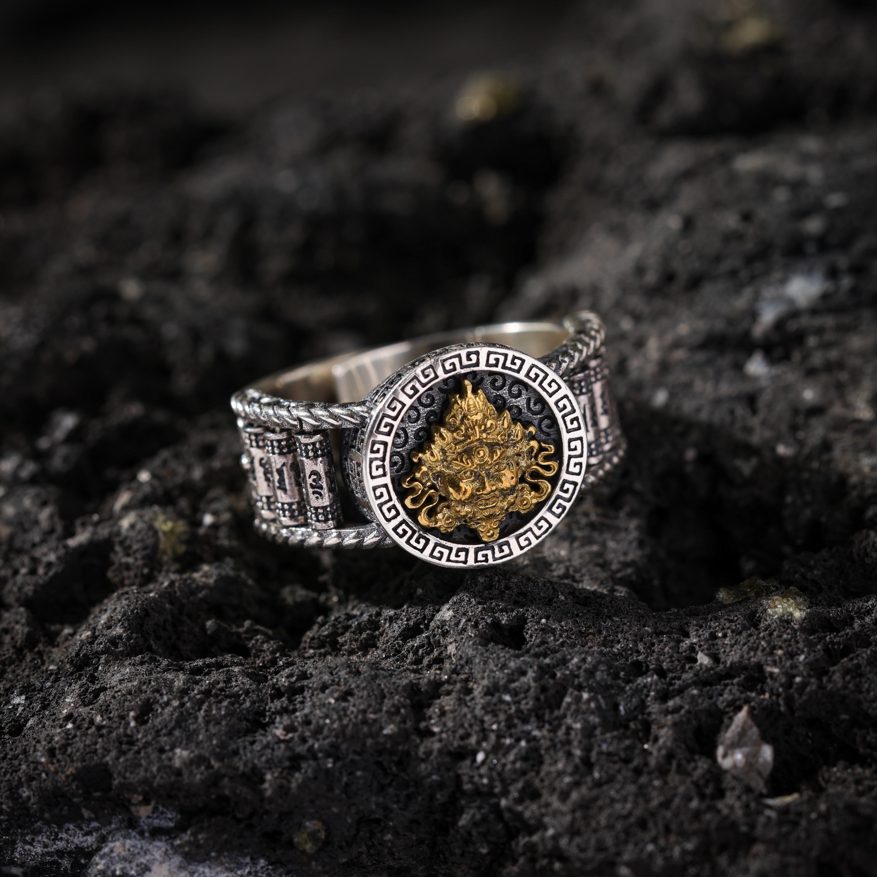 AURA DEER Yellow Jambhala Mantra Rotating Sterling Silver Ring
