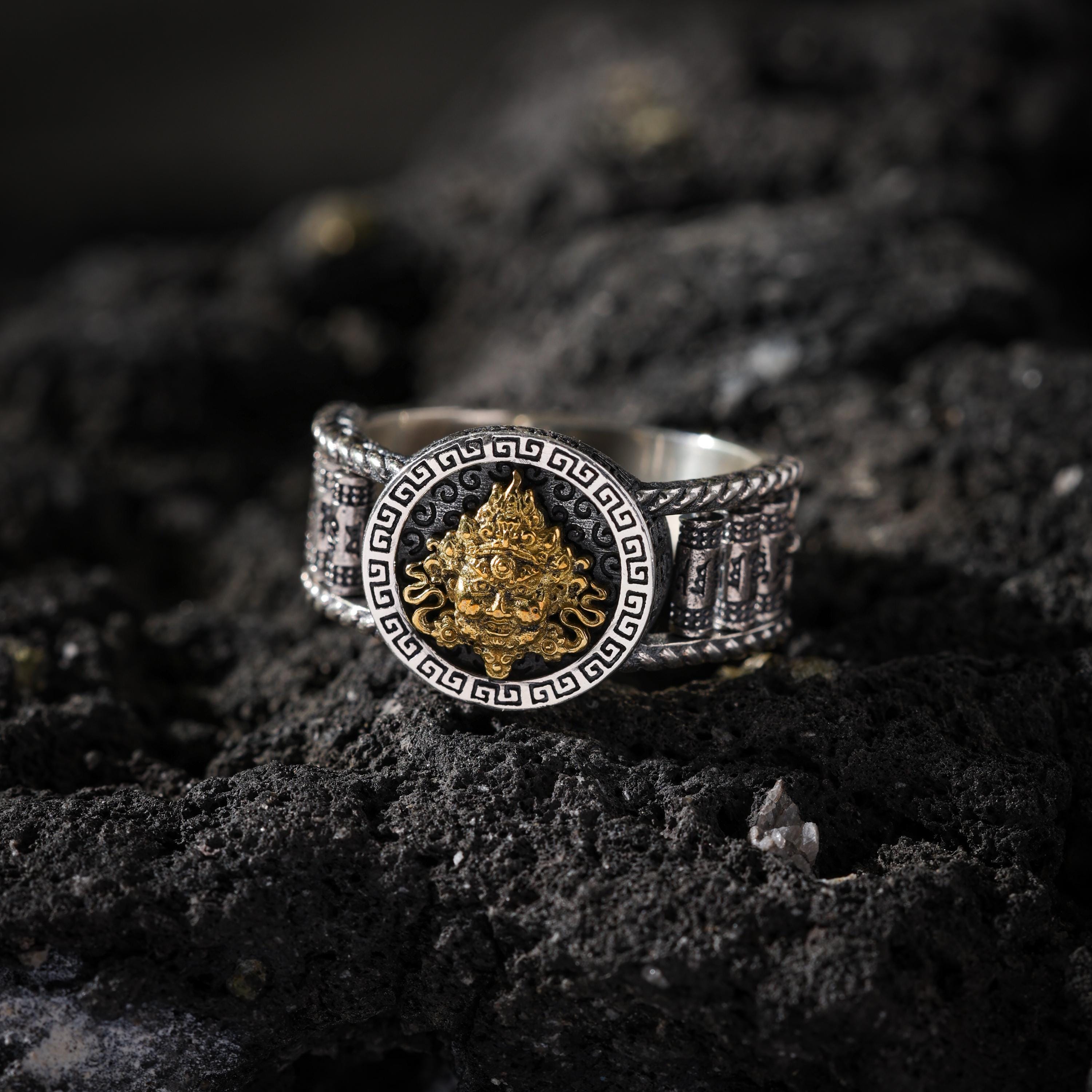 AURA DEER Yellow Jambhala Mantra Rotating Sterling Silver Ring