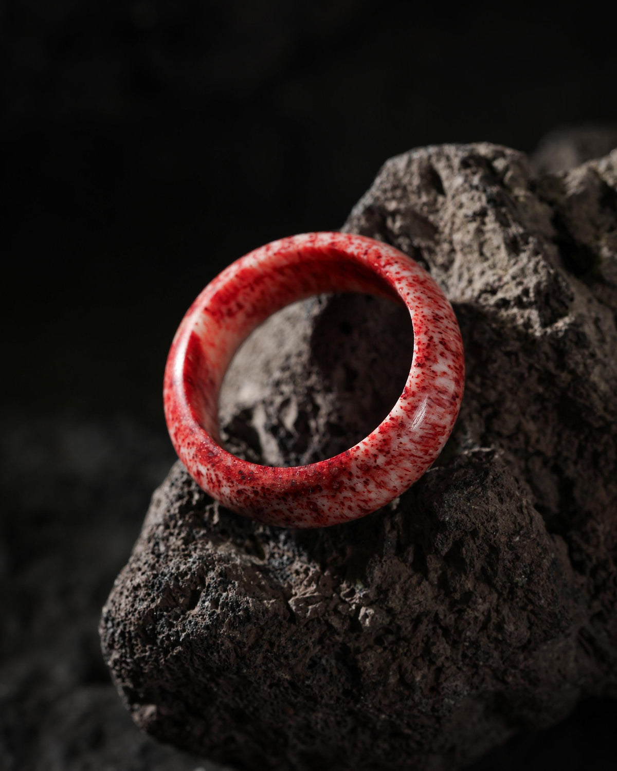 Crimson-Marbled Yak Bone Ring-3