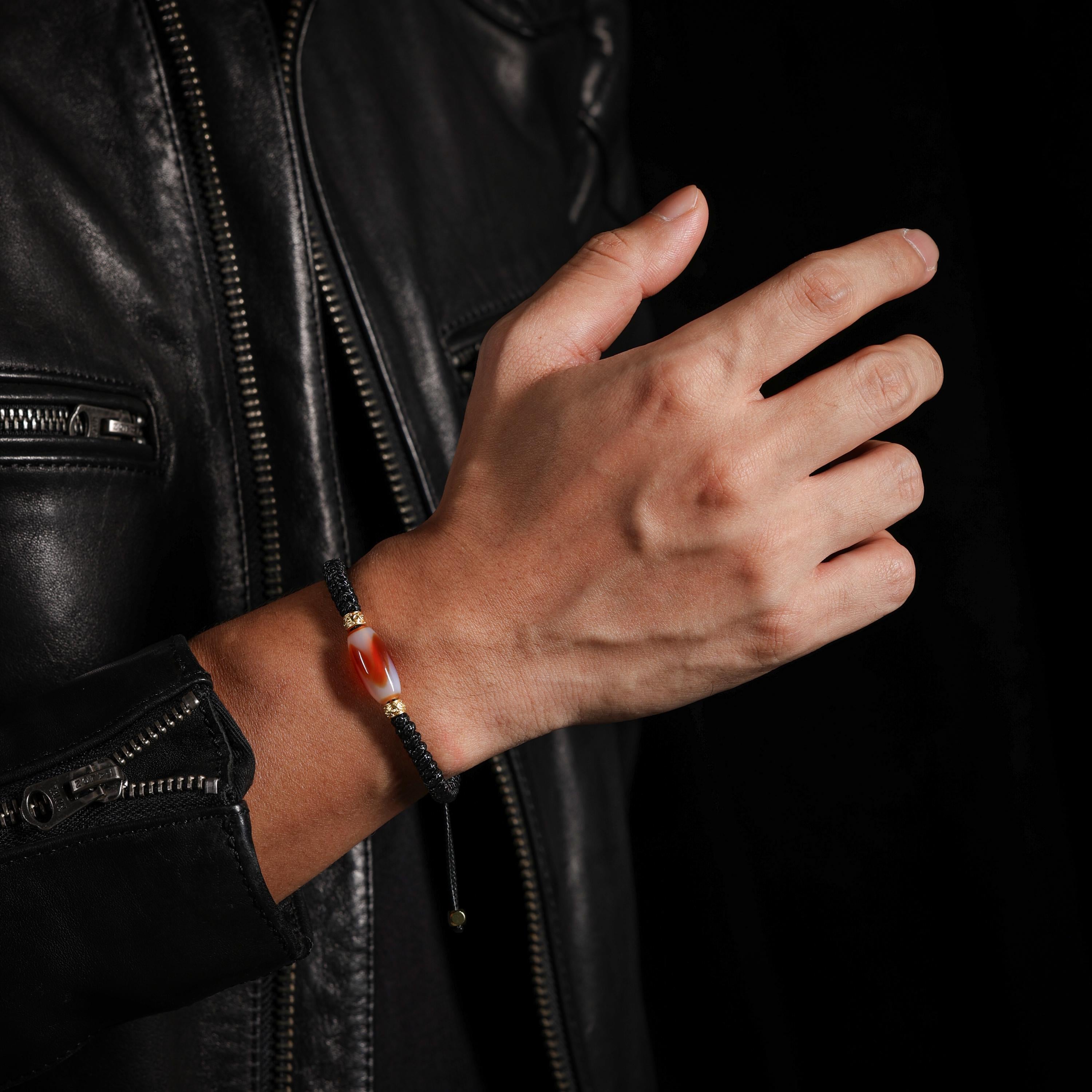 AURA DEER Tiger Tooth Dzi Agate Adjustable Cord Bracelet