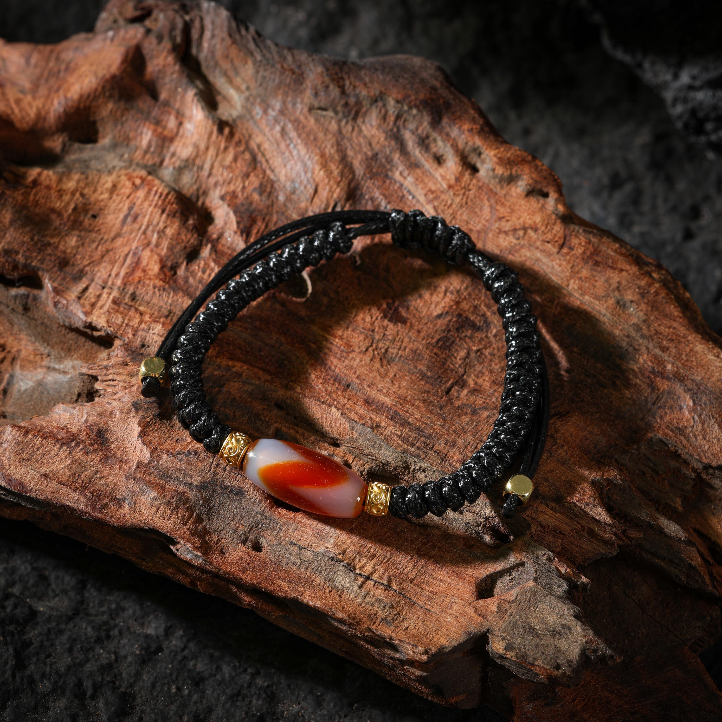 AURA DEER Tiger Tooth Dzi Agate Adjustable Cord Bracelet