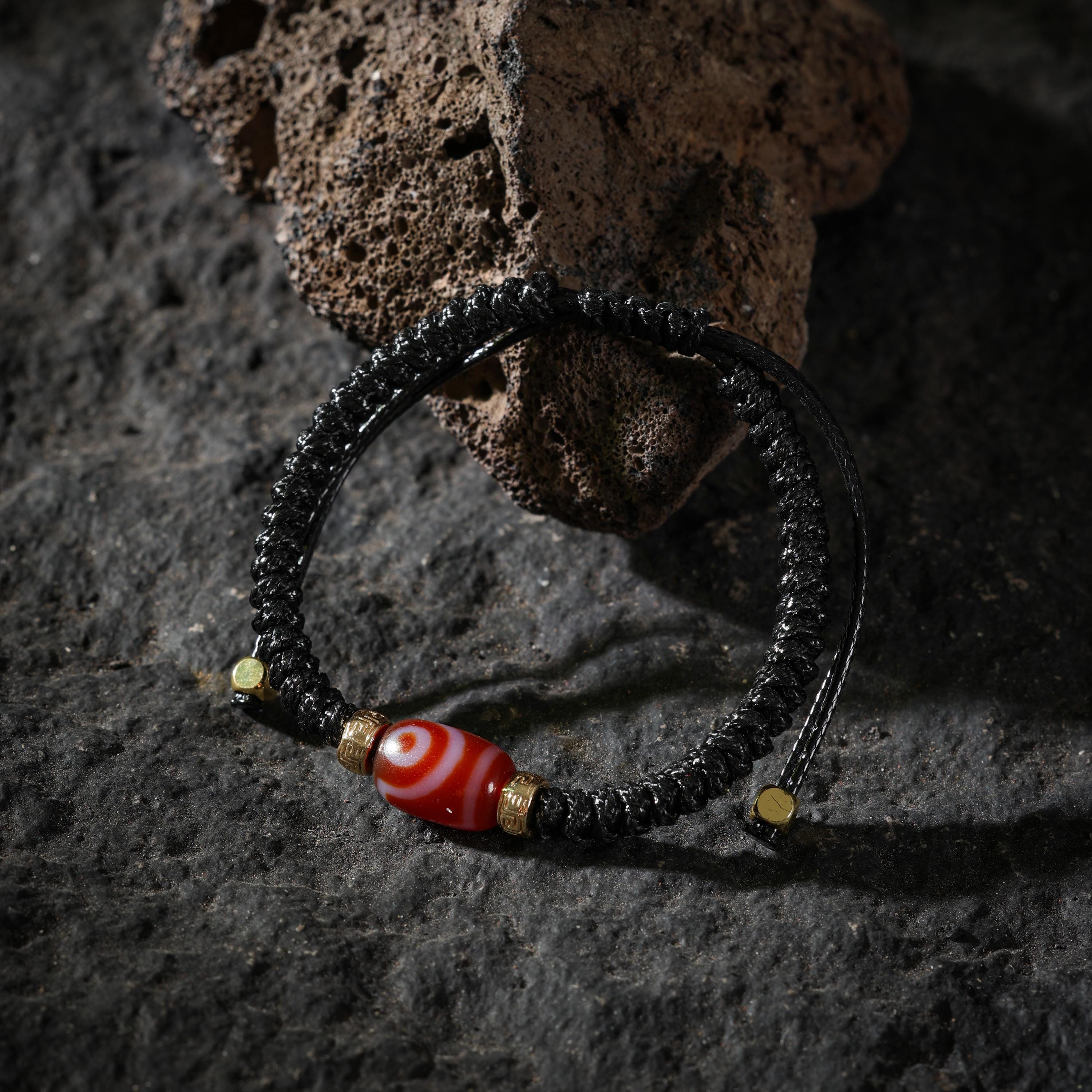 AURA DEER Two-Eye Dzi Agate Adjustable Cord Bracelet