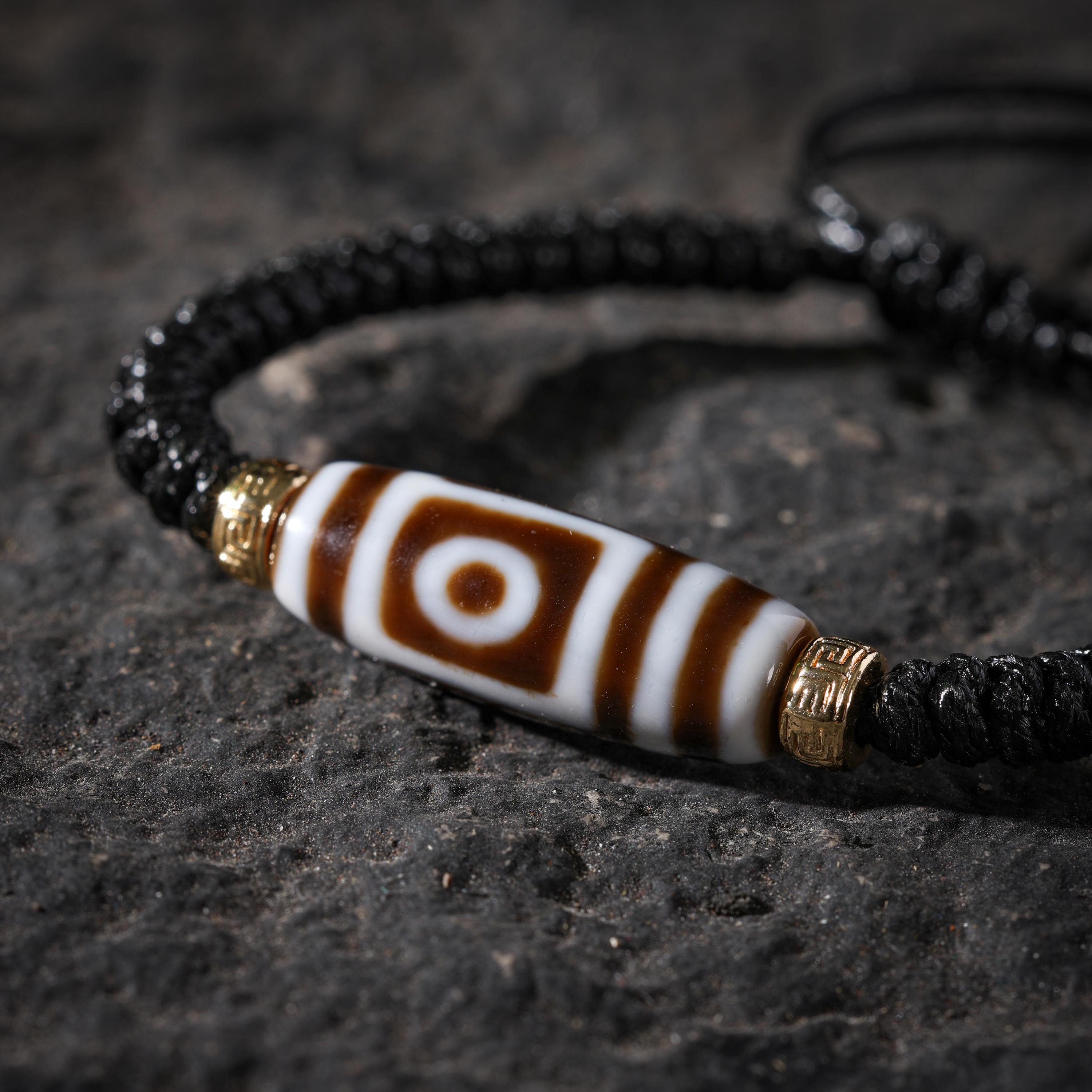 AURA DEER Two-Eye Dzi Agate Adjustable Cord Bracelet