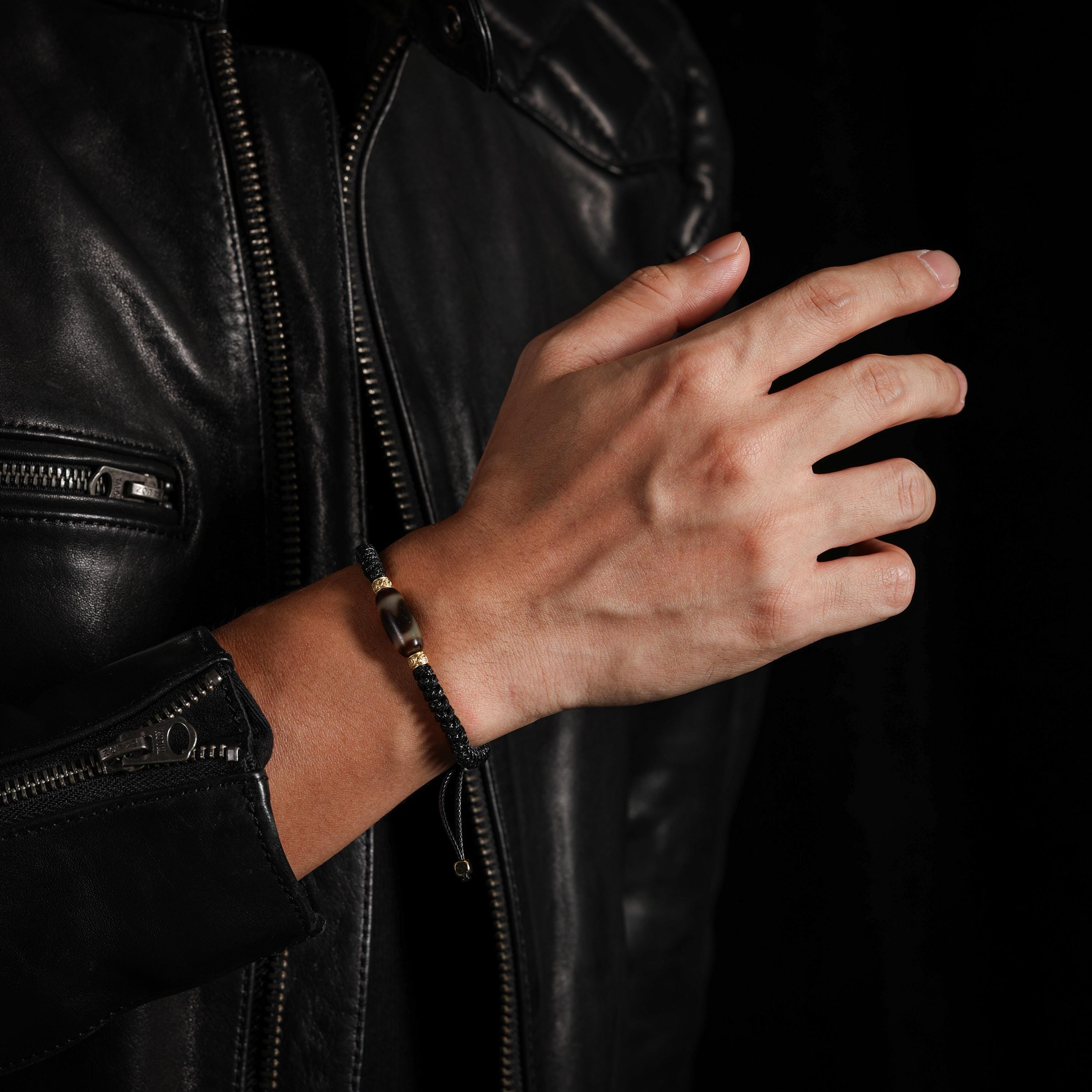 AURA DEER Tiger Tooth Dzi Agate Adjustable Cord Bracelet