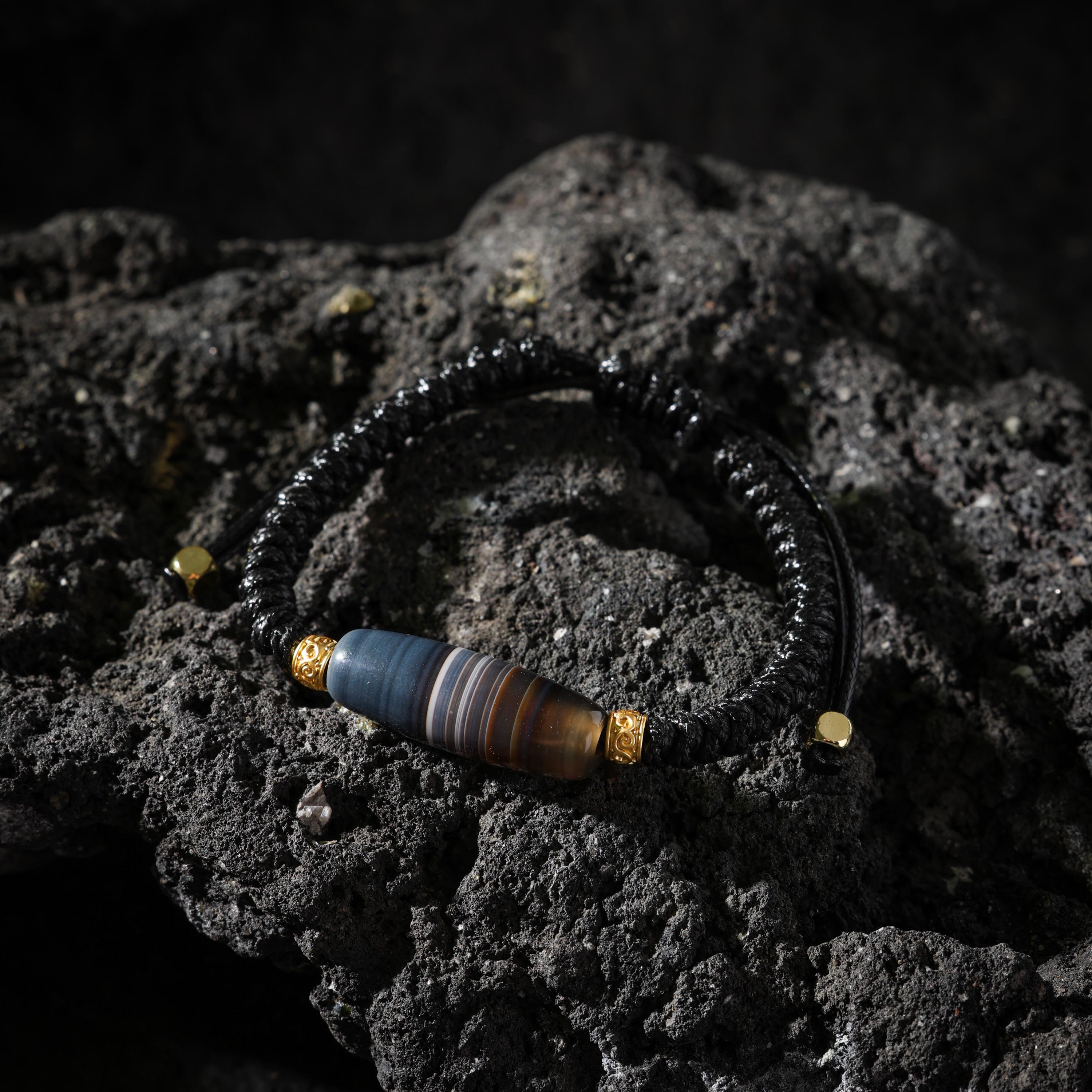 AURA DEER Banded Medicine Buddha Dzi Agate Adjustable Cord Bracelet