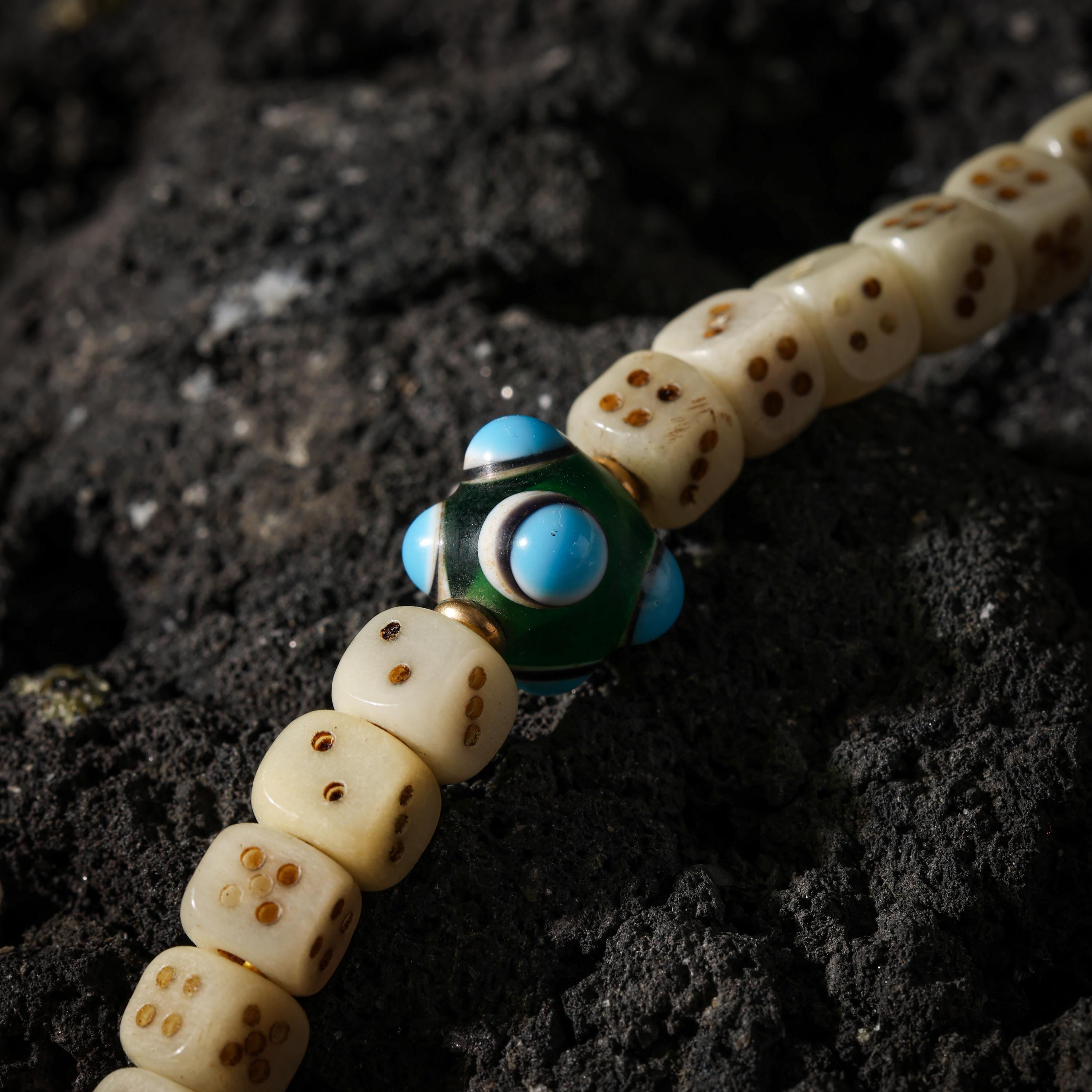 AURA DEER 108-Bead Yak Bone Dice Mala with Agate Accents