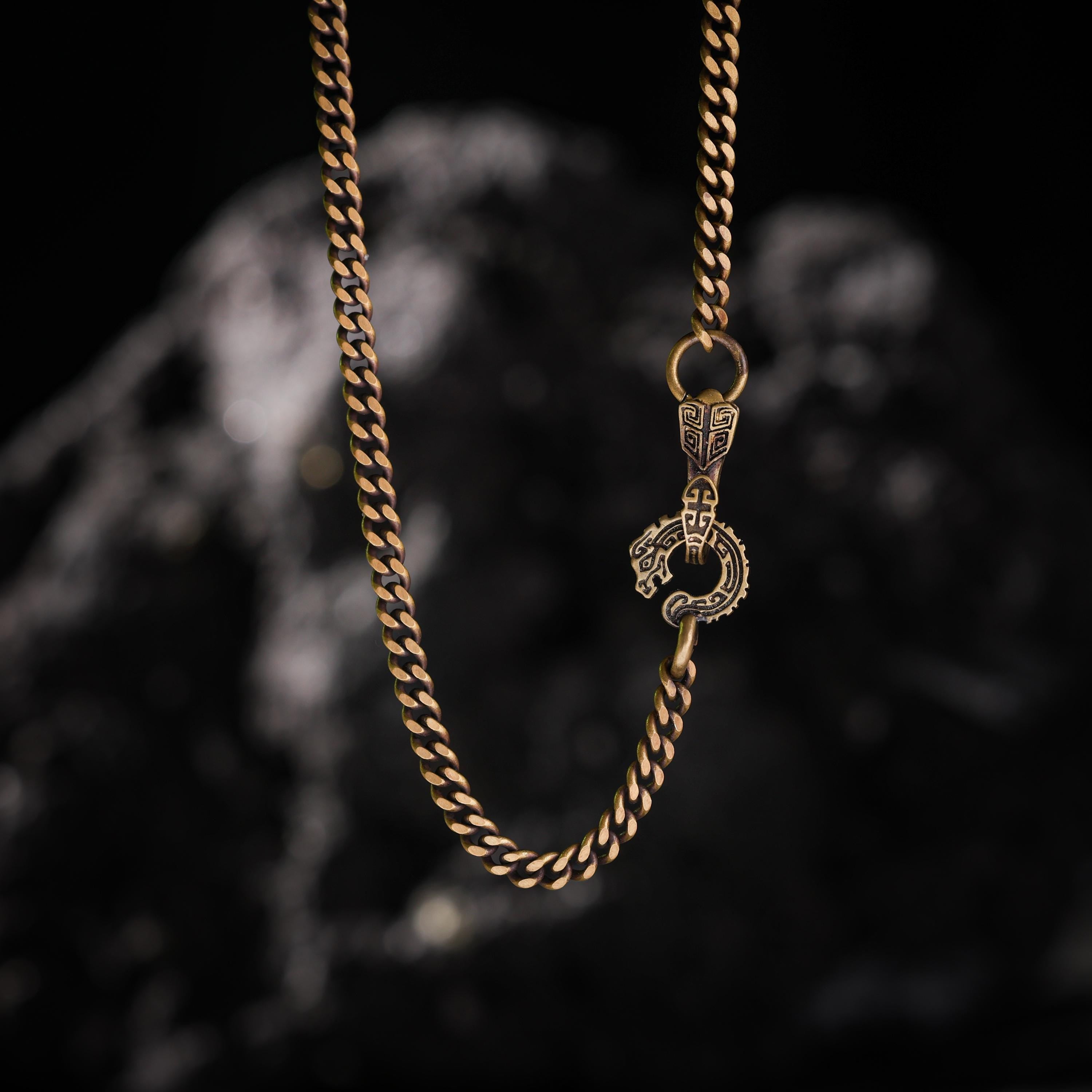 AURA DEER Kui Dragon Brass Cuban Chain Necklace