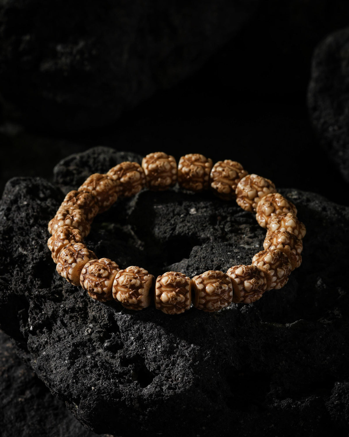 Bracelet perlé crâne en os de yak à six faces-4