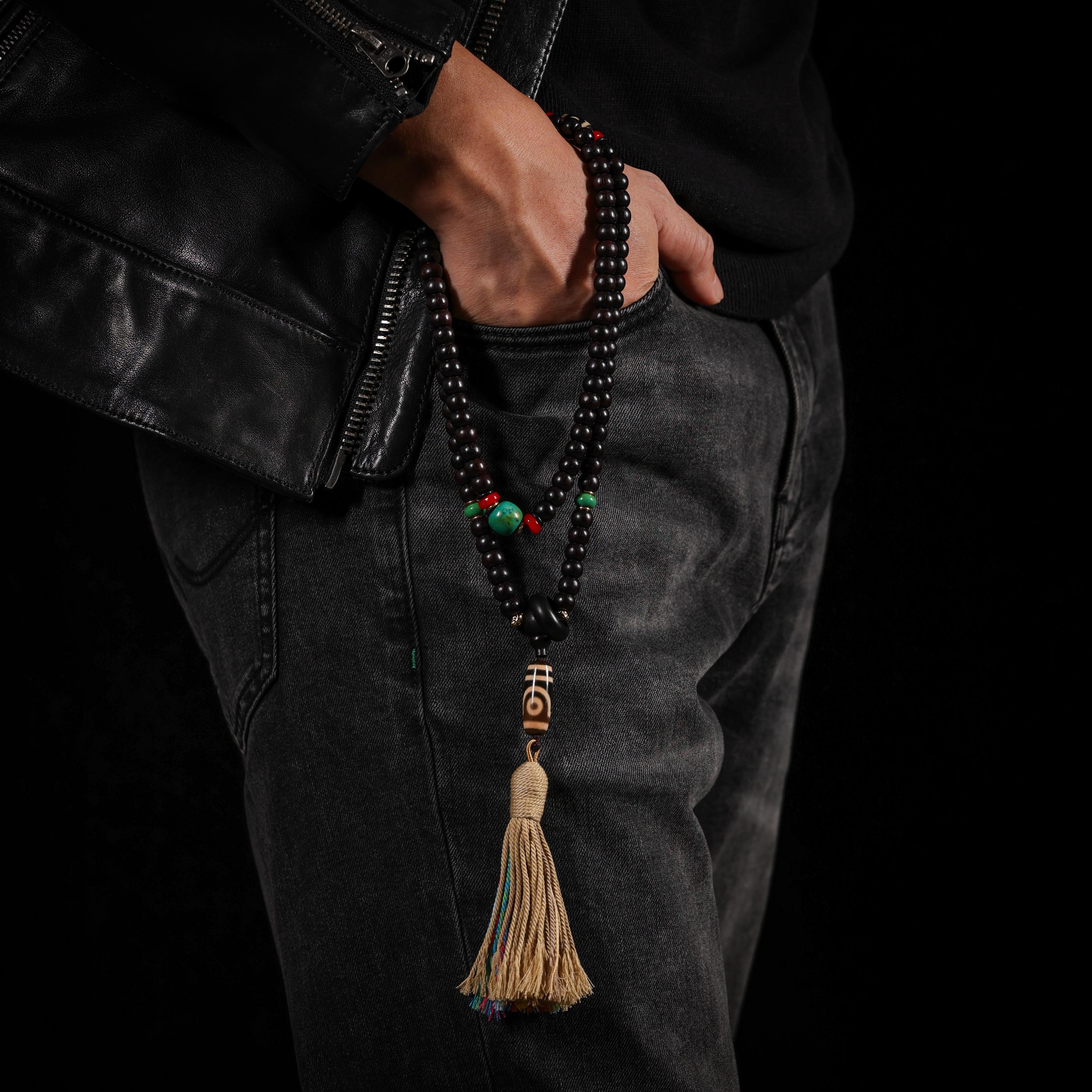 AURA DEER Bodhi Seed Dzi Turquoise & Red Agate 108-Bead Mala