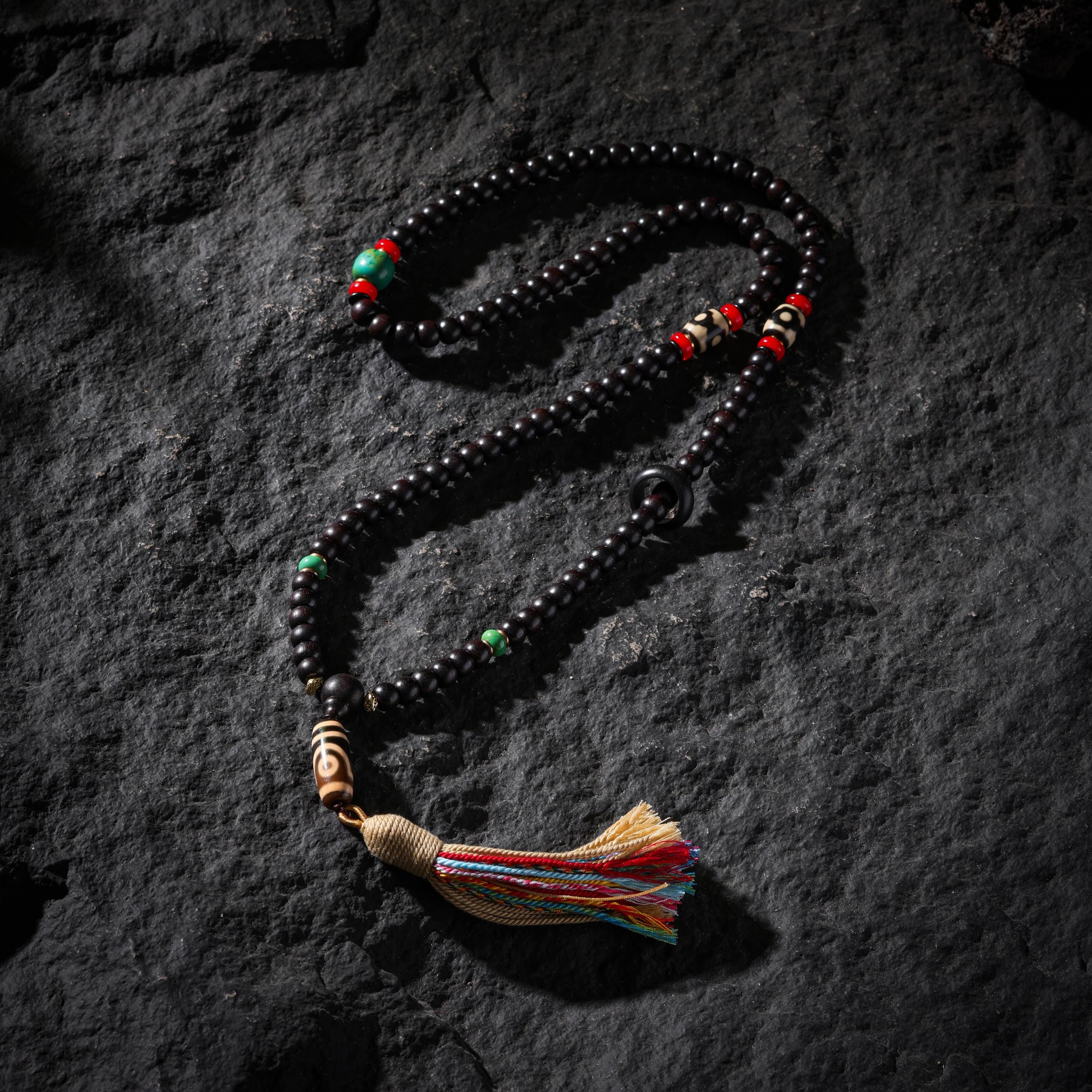 AURA DEER Bodhi Seed Dzi Turquoise & Red Agate 108-Bead Mala