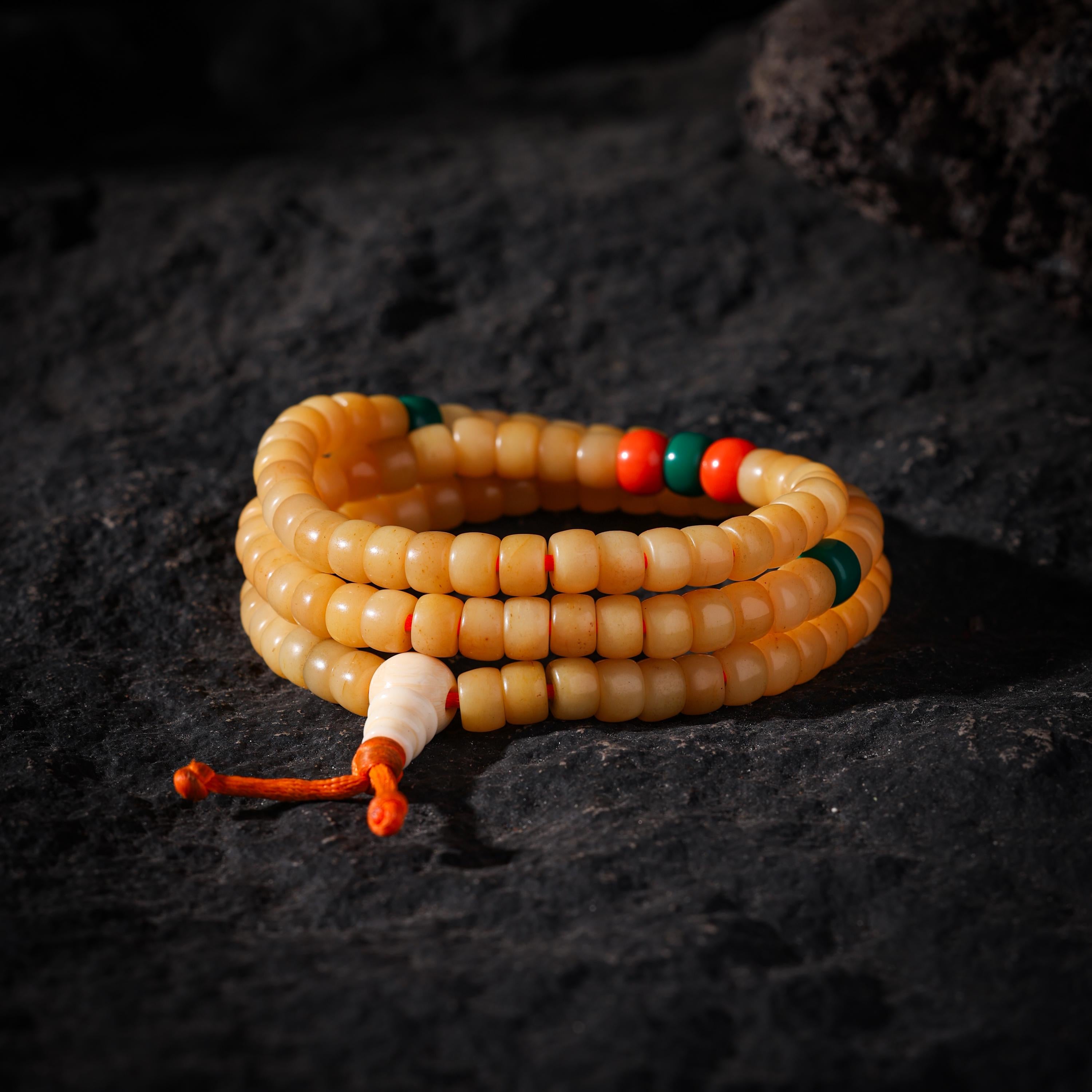 AURA DEER Aged Yak Bone 108-Bead Mala Necklace