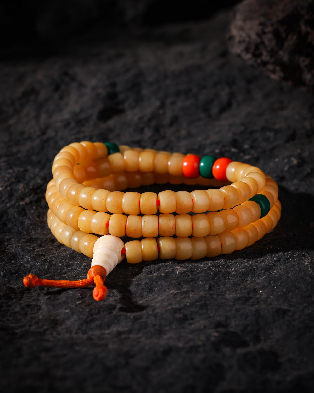 Aged Yak Bone 108-Bead Mala Necklace-5