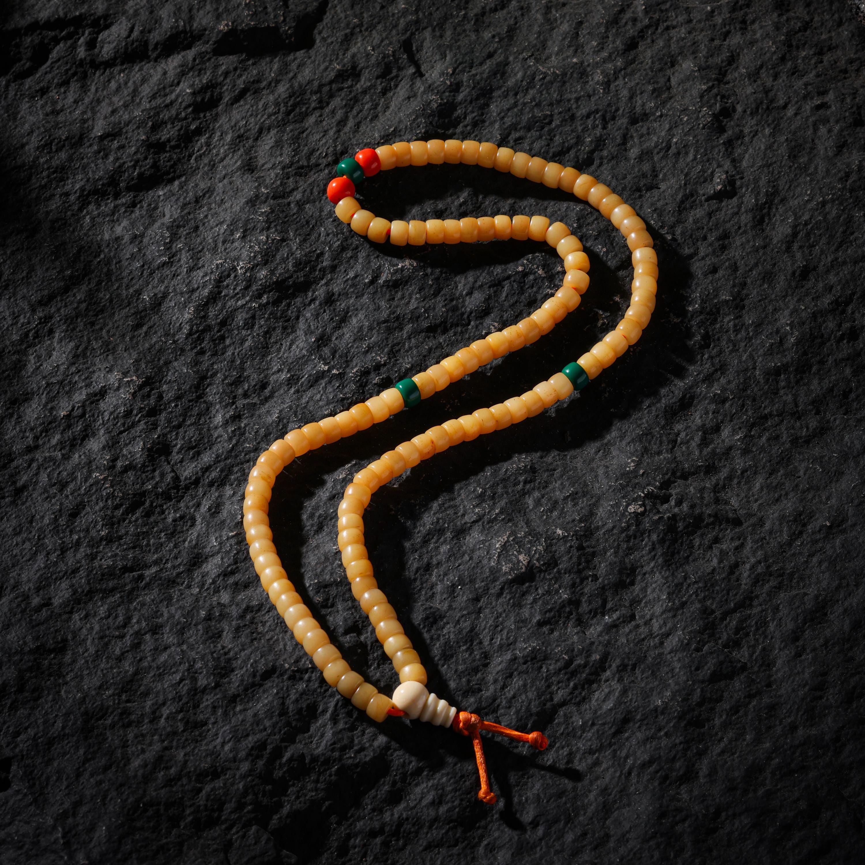 AURA DEER Aged Yak Bone 108-Bead Mala Necklace