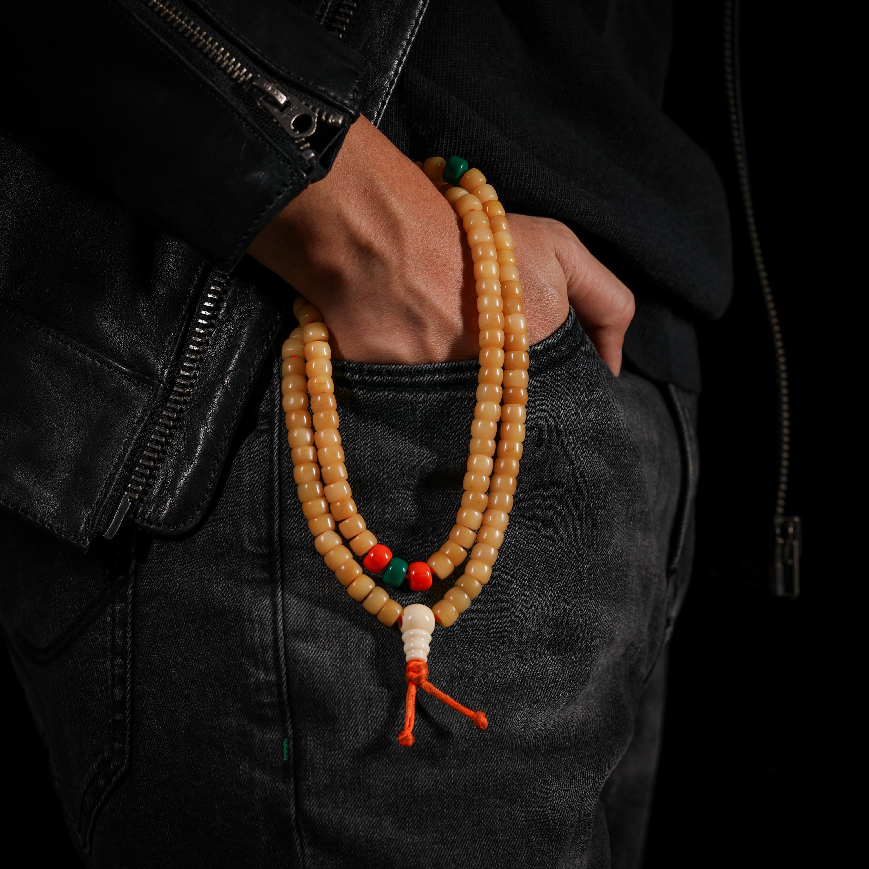AURA DEER Aged Yak Bone 108-Bead Mala Necklace