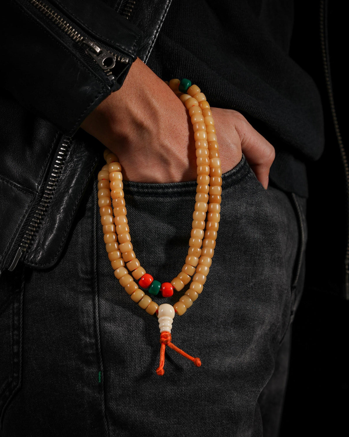 Aged Yak Bone 108-Bead Mala Necklace-3