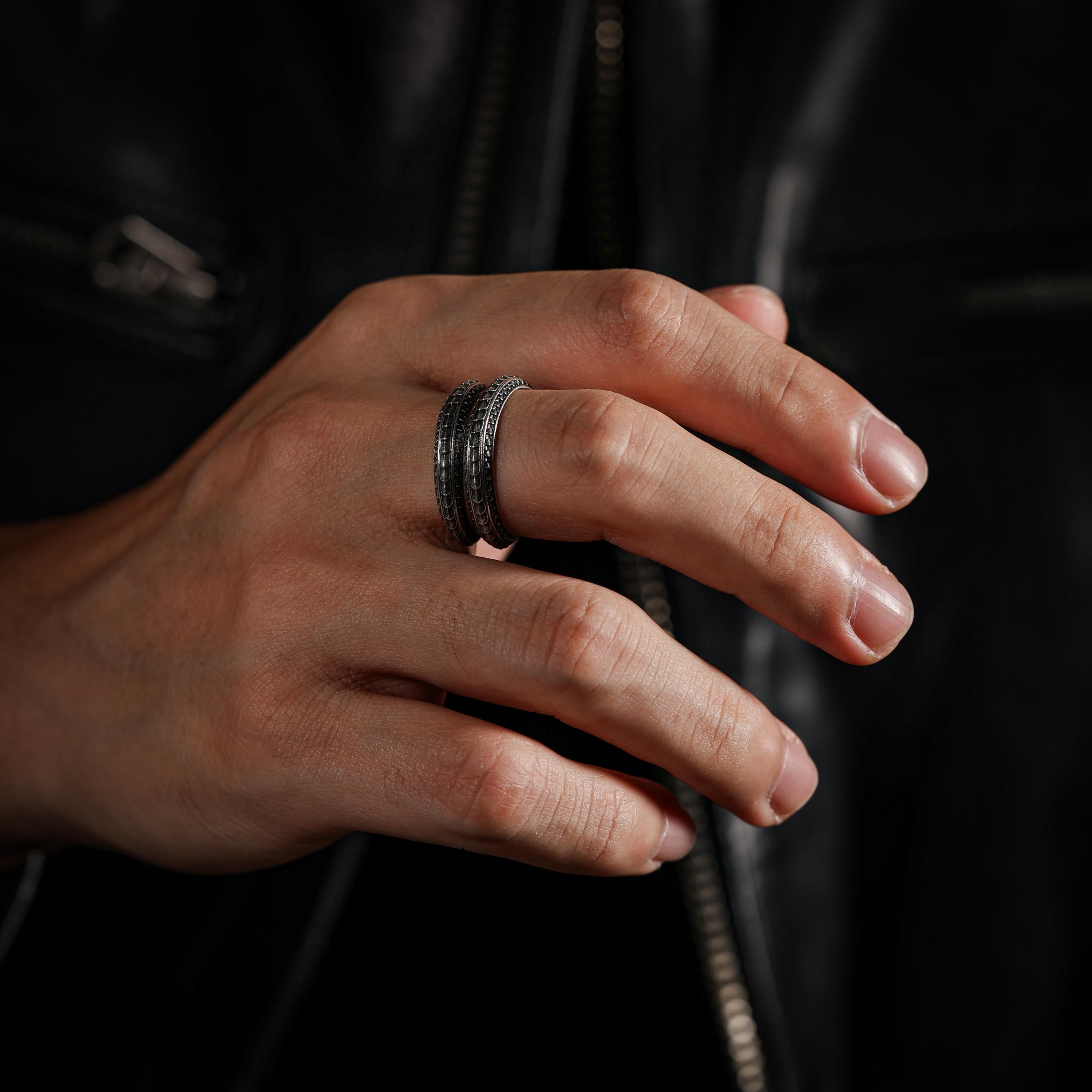 AURA DEER Sterling Silver Dragon Scale Adjustable Ring